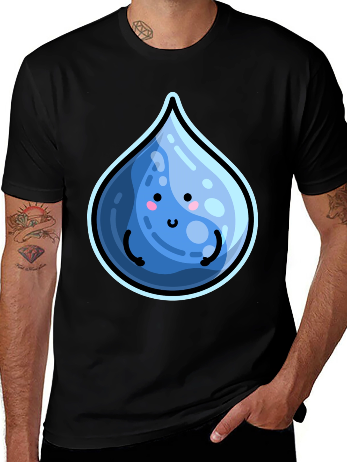 Variant 23 of Cute Water Drop Graphic Black T-Shirt