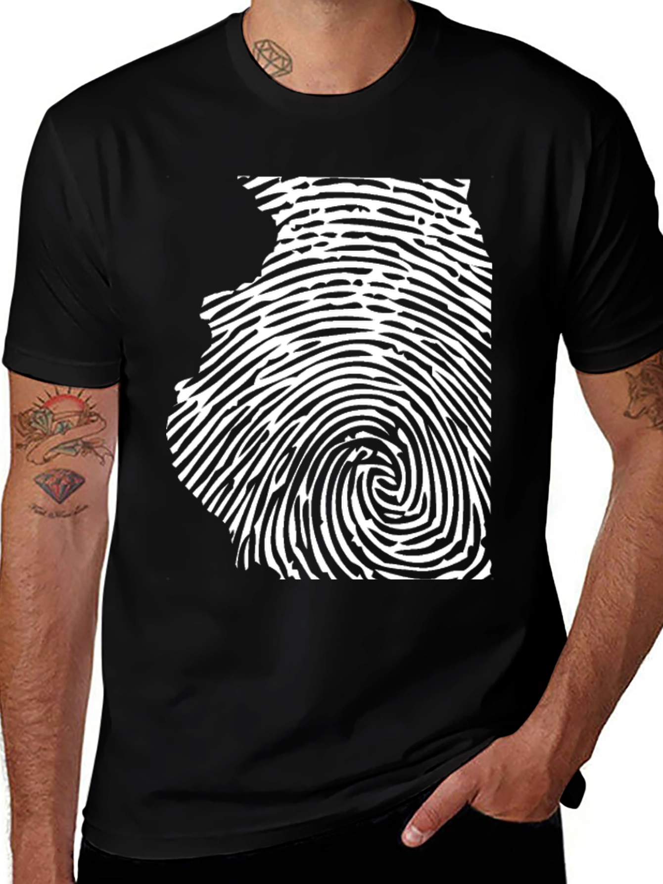 Variant 5 of Unique Fingerprint State Silhouette Black T-Shirt