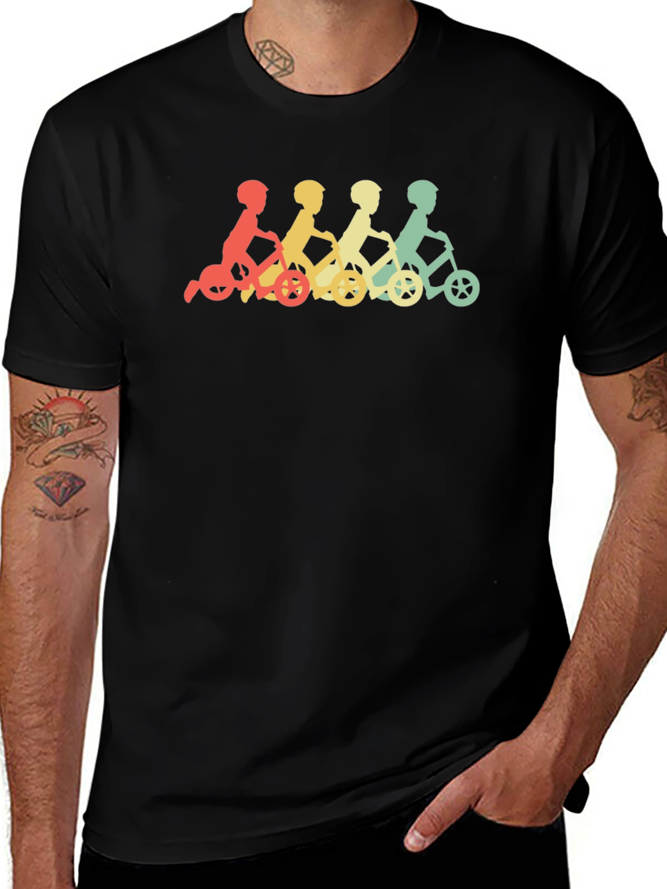 Black Retro Kids on Tricycles Graphic Tee main image