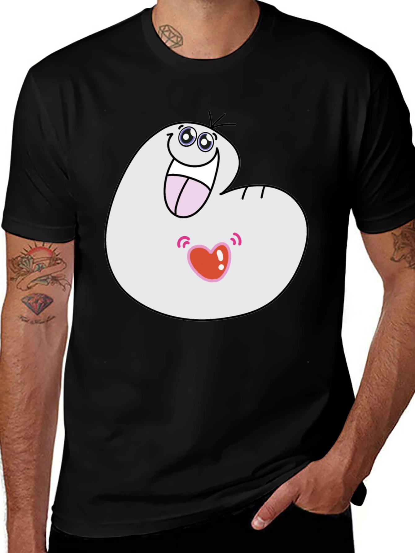 Variant 26 of Funny Cartoon Character Graphic T-Shirt - Black