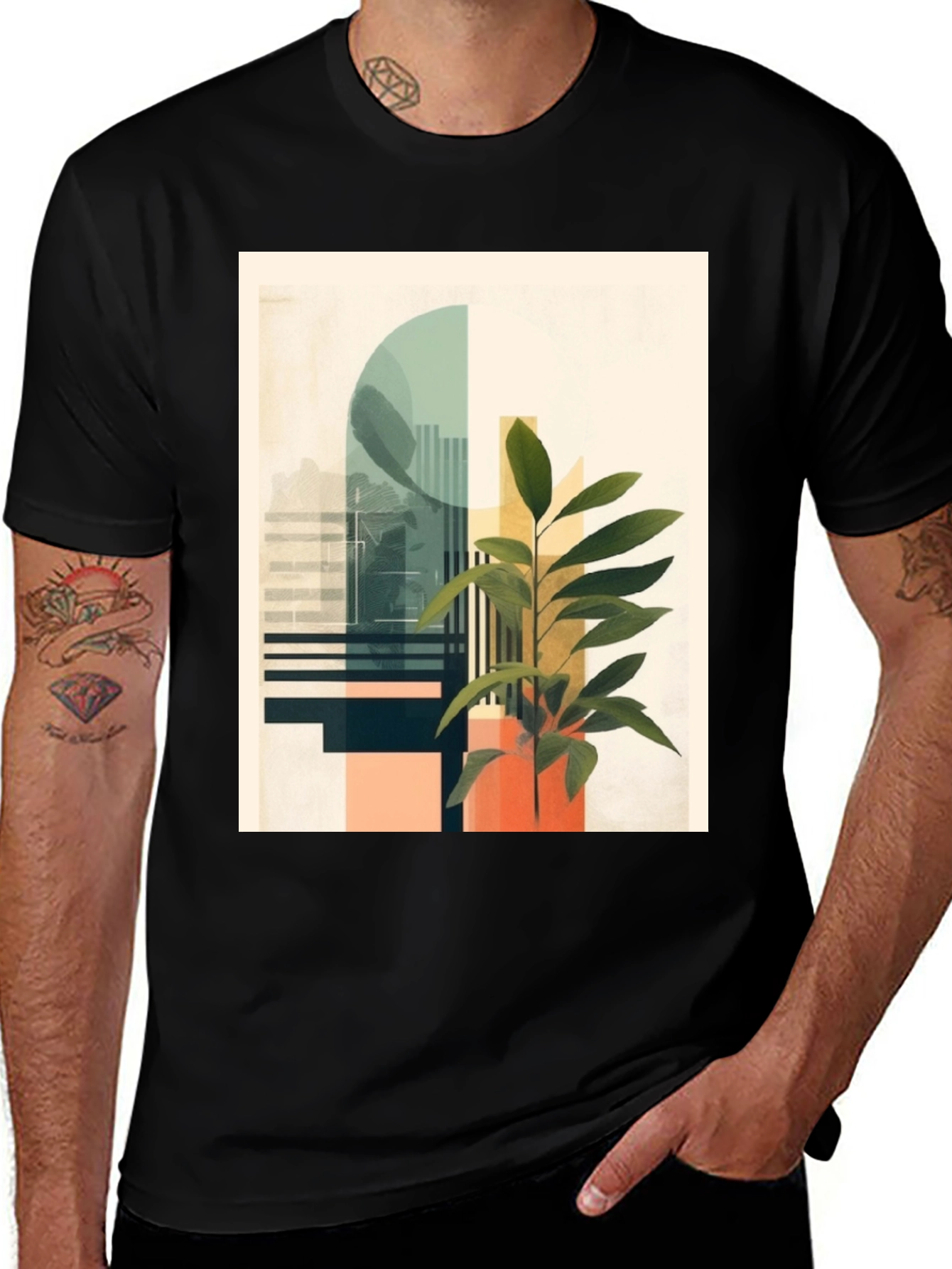 Variant 4 of Abstract Plant Graphic Tee - Modern Black T-Shirt