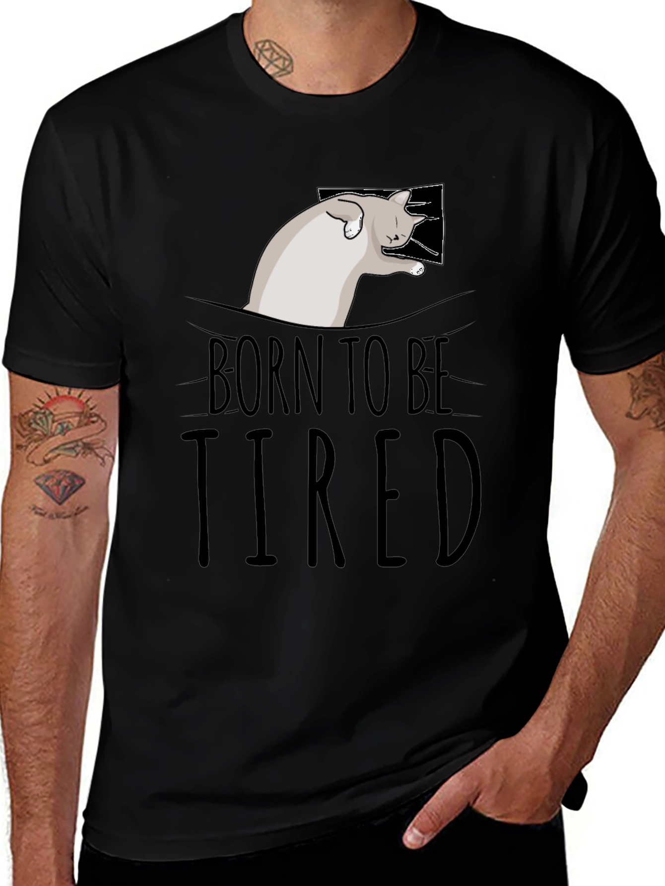 Variant 6 of Born to Be Tired Cat Pocket Graphic Tee