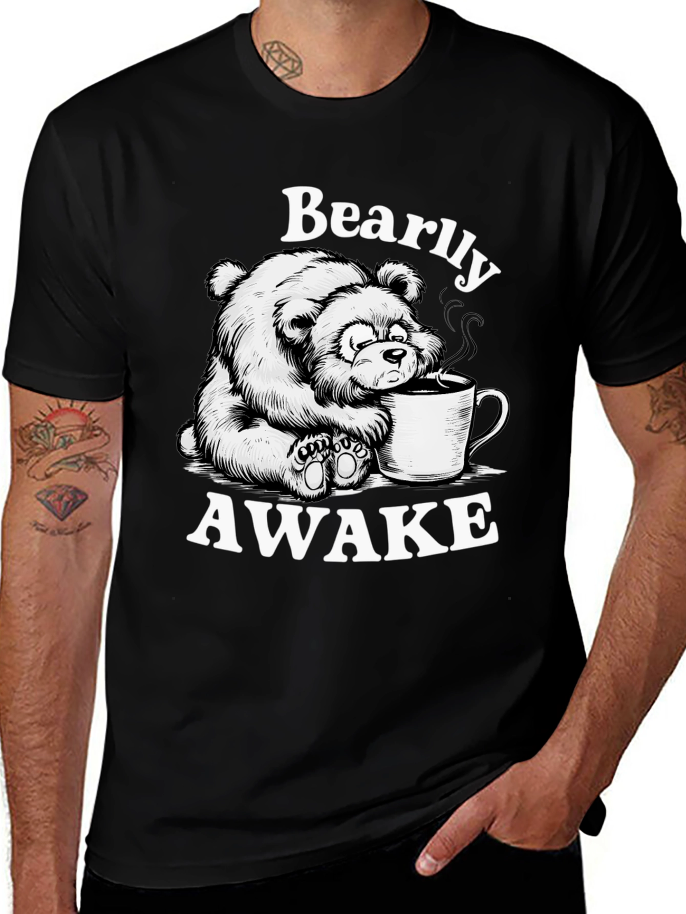 Variant 17 of Bearly Awake T-Shirt - Cute Cartoon Bear Drinking Coffee