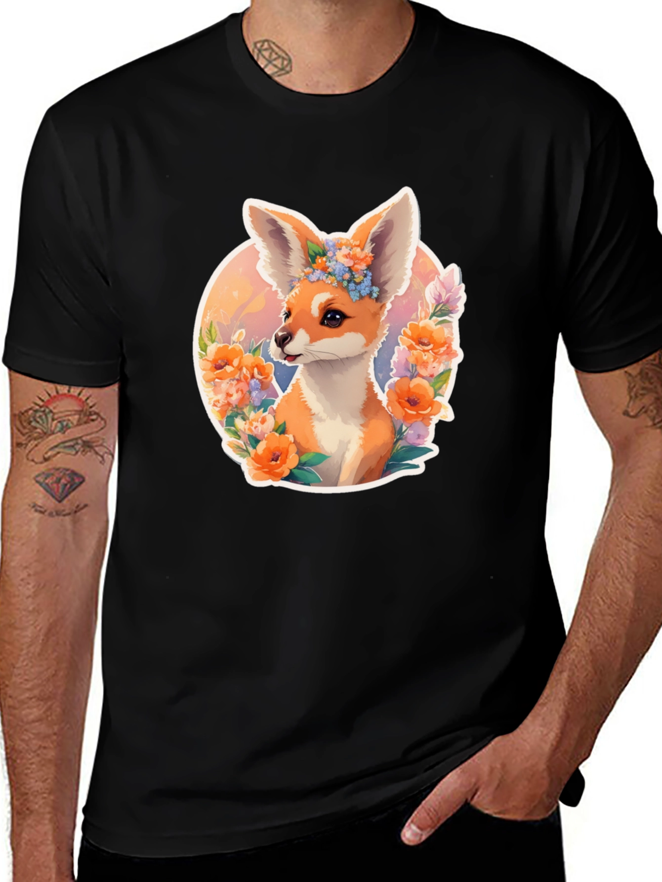 Variant 17 of Floral Fox Graphic Tee - Unisex Black T-Shirt