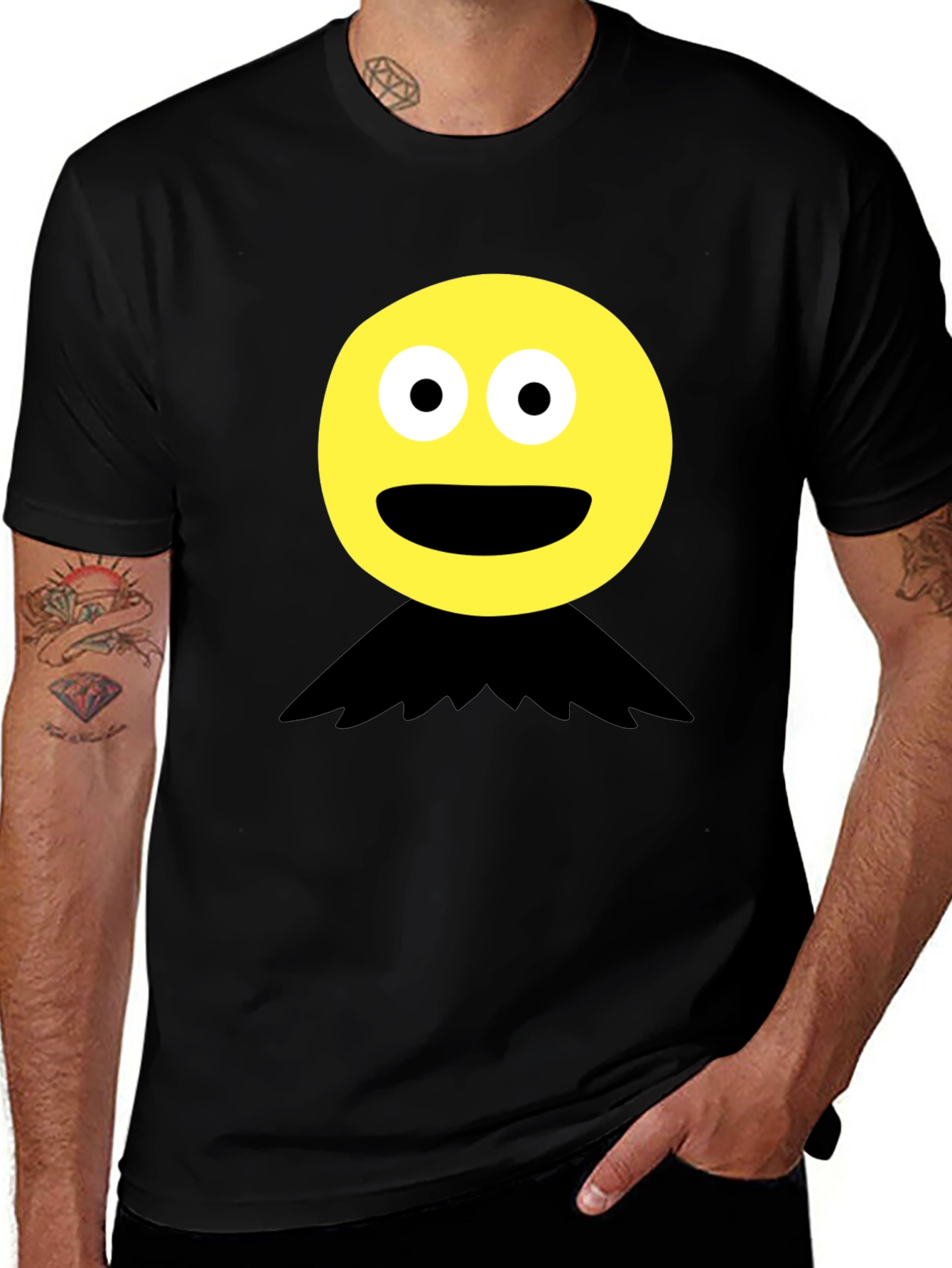 Funny Face Graphic Tee - Black Crew Neck T-Shirt