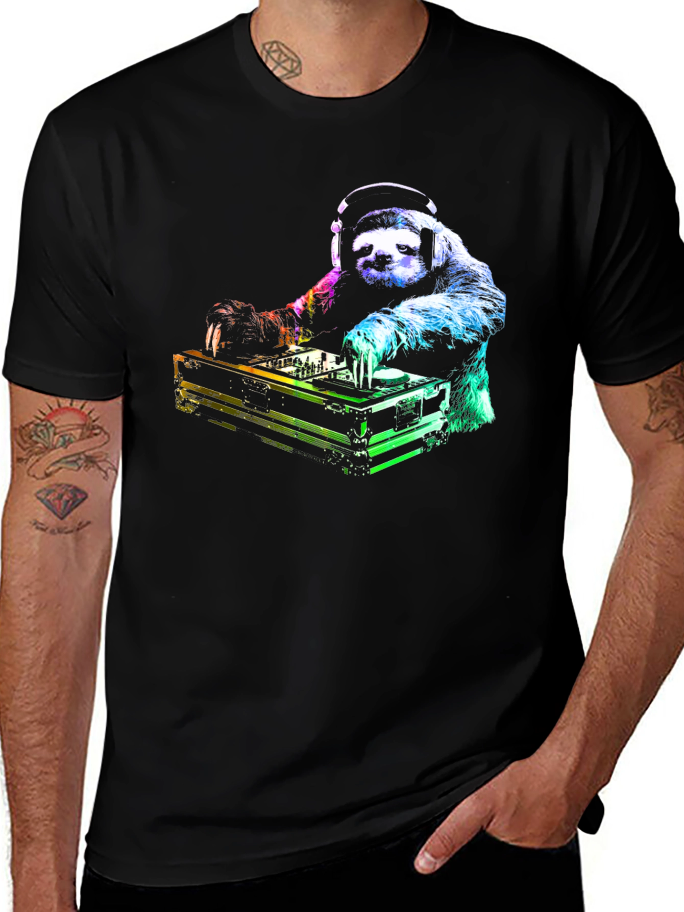 Black DJ Sloth Graphic Tee - Black main image