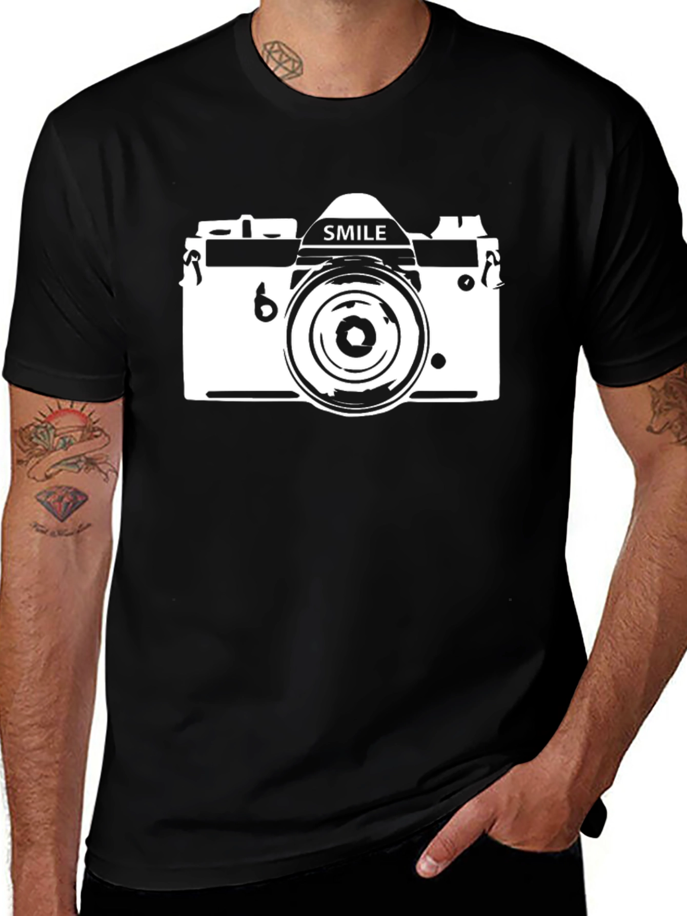 Variant 16 of Smile Camera Graphic Tee - Black Cotton Casual T-Shirt