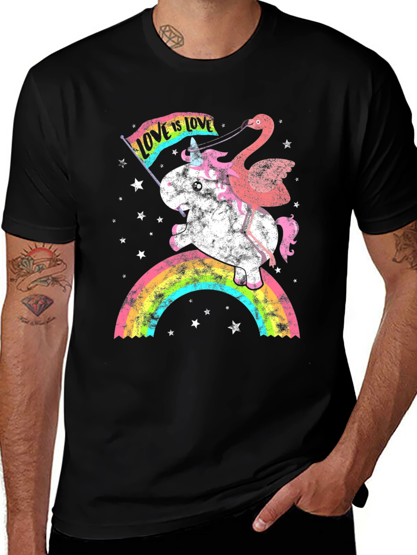 Variant 24 of Unicorn & Flamingo Pride T-Shirt Love is Love Rainbow Graphic Tee
