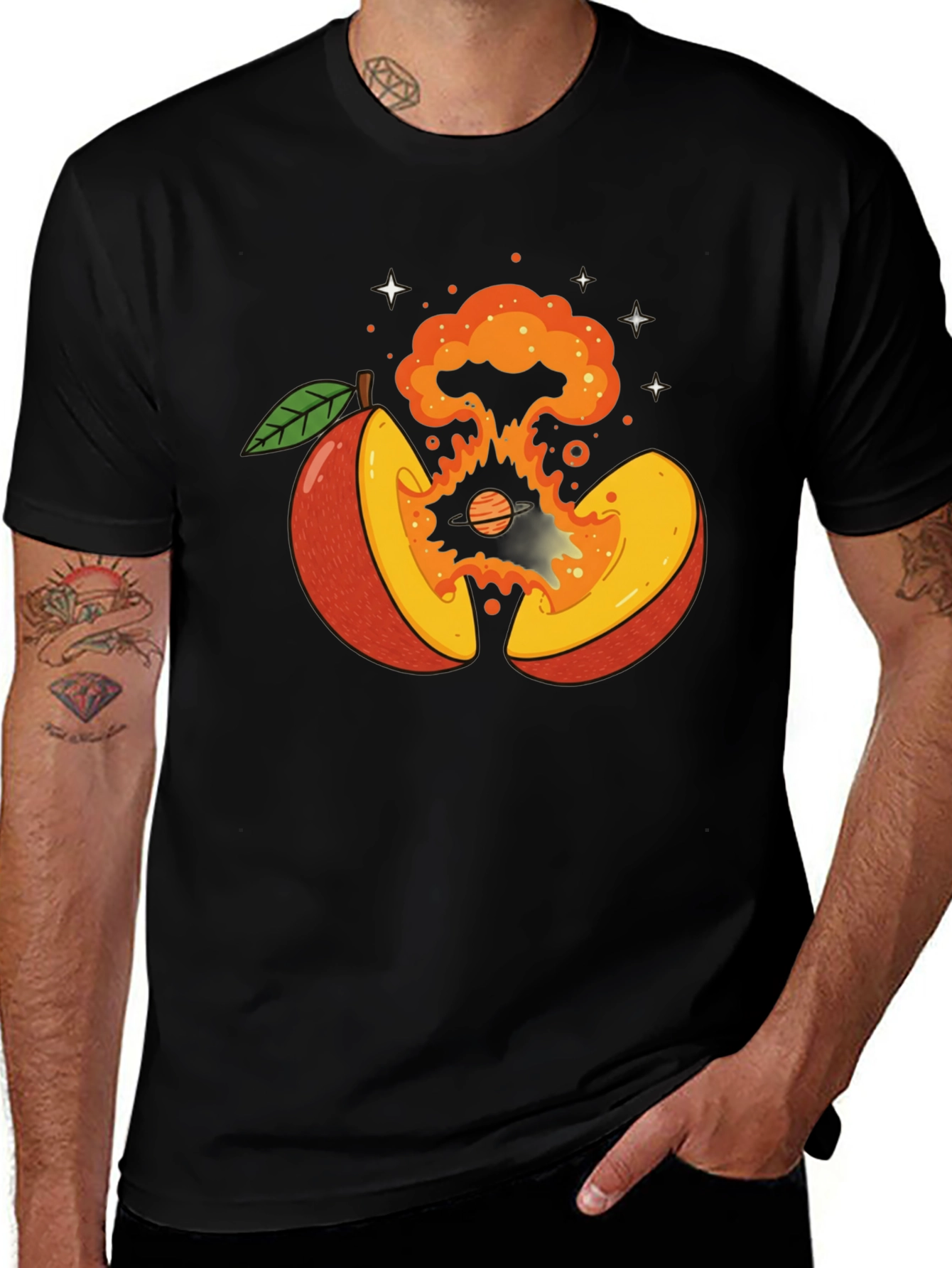 Variant 7 of Cosmic Peach Graphic Tee - Black Cotton T-Shirt