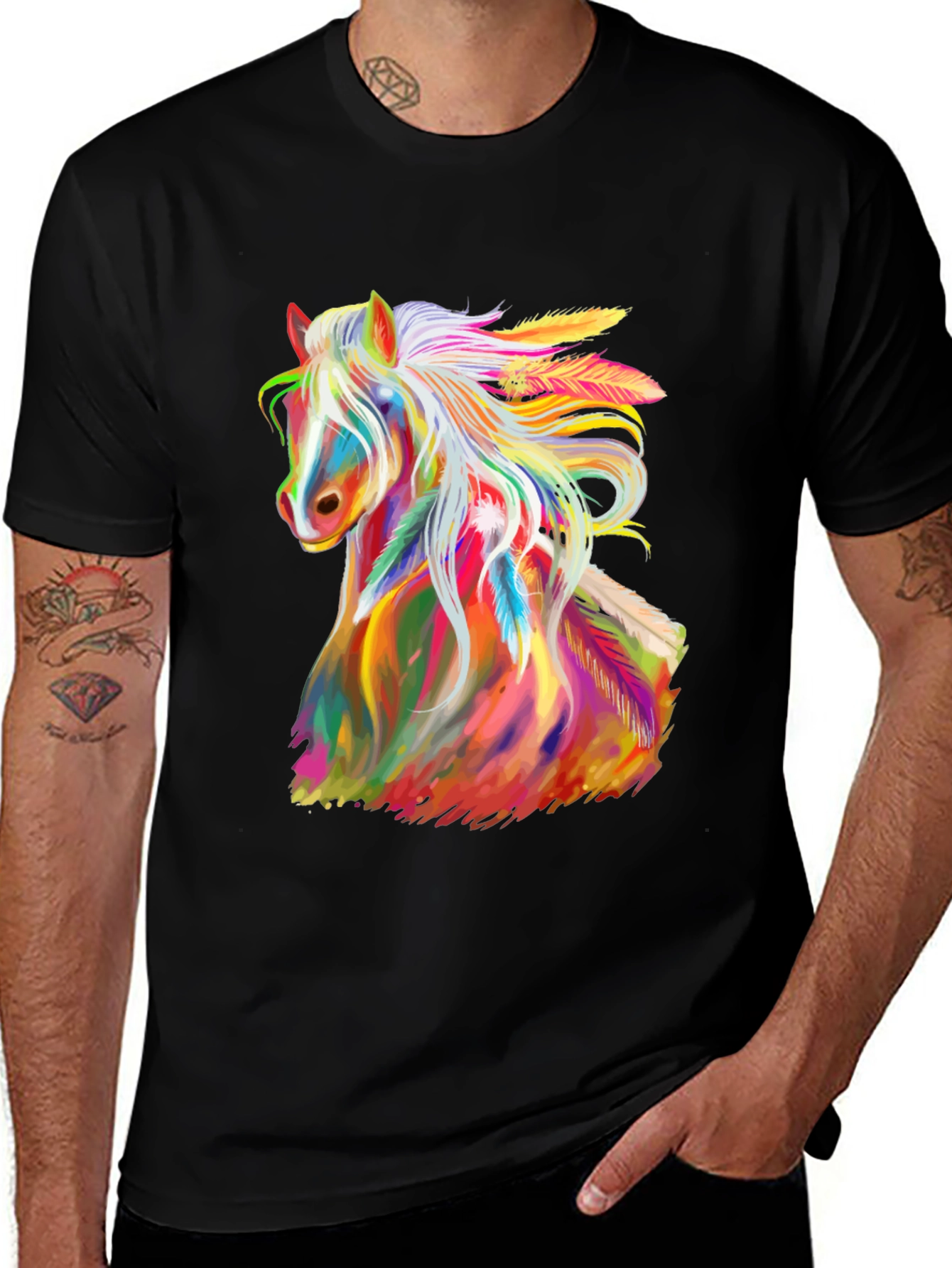 Variant 7 of Rainbow Horse Graphic Tee - Men's Black T-Shirt