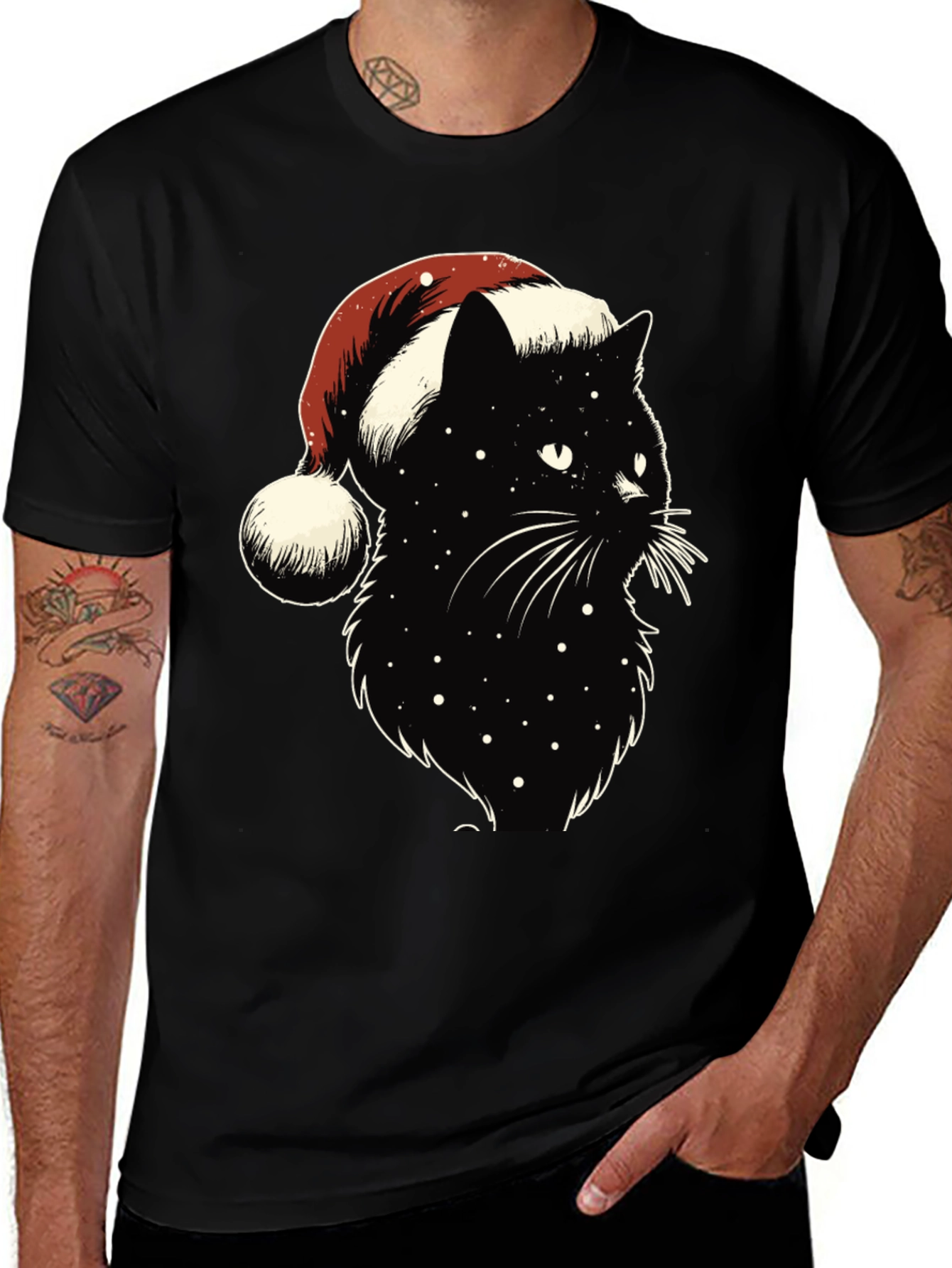 Variant 23 of Festive Black Cat Tee: Santa Hat Edition