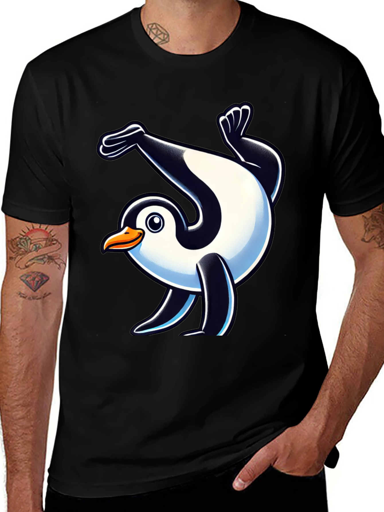 Variant 29 of Dancing Penguin Graphic Tee - Black Cotton T-Shirt