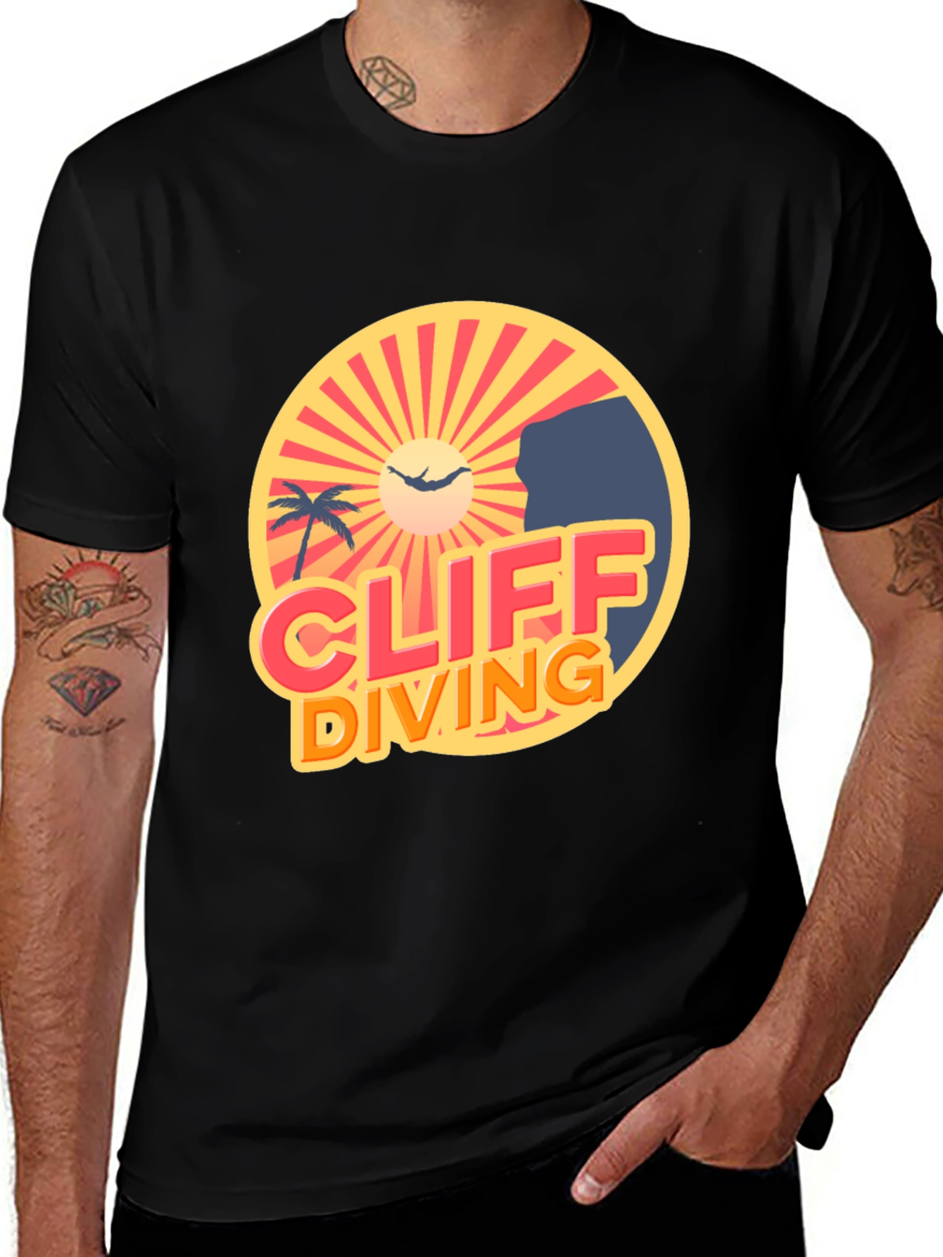 Variant 22 of Cliff Diving Retro Graphic Tee - Black T-Shirt