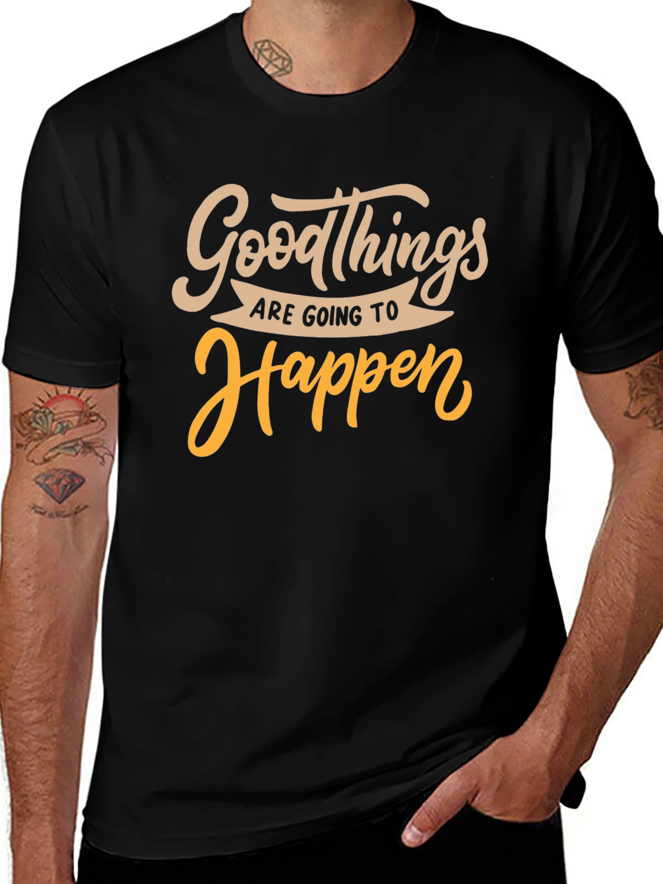 Black Good Things Happen Black Graphic Tee main image