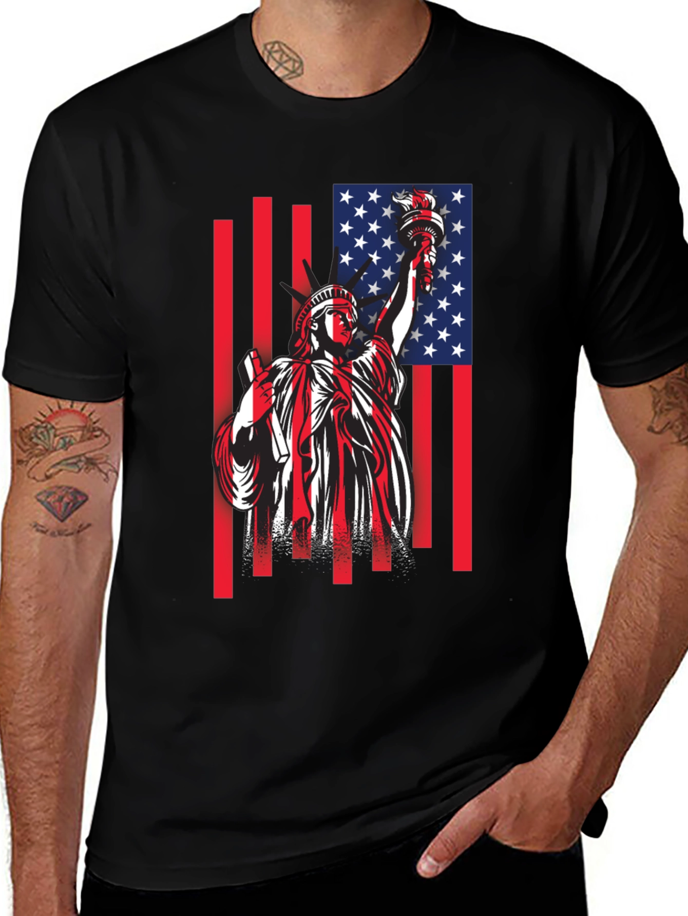 Variant 24 of Statue of Liberty US Flag Graphic T-Shirt
