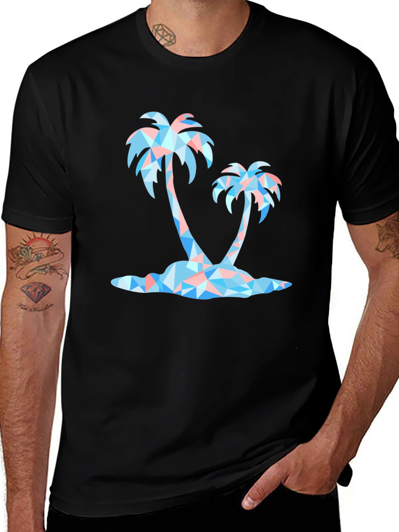 Variant 20 of Geometric Palm Tree Black Graphic Tee