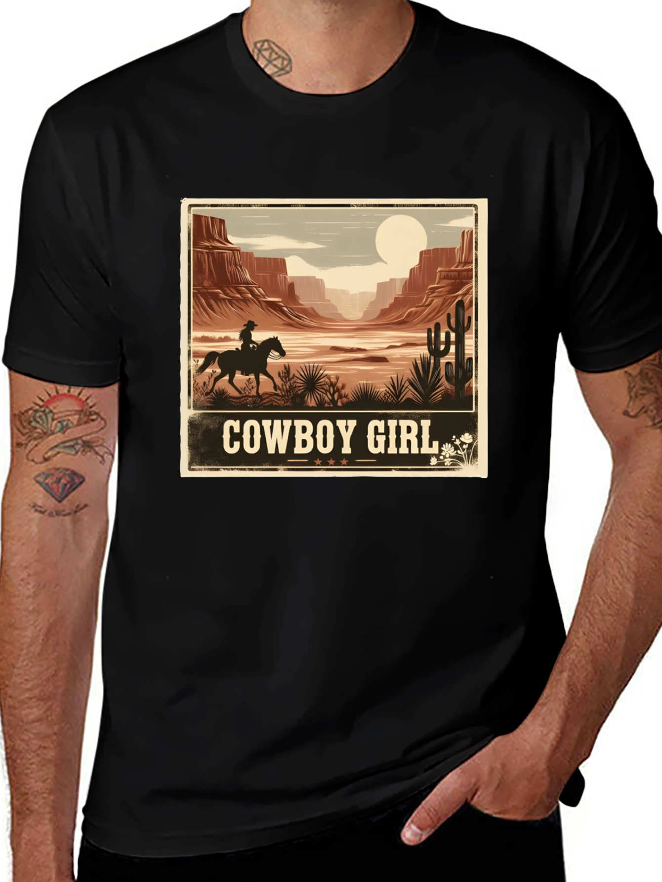 Variant 14 of Cowboy Girl Desert Graphic Tee - Western Style