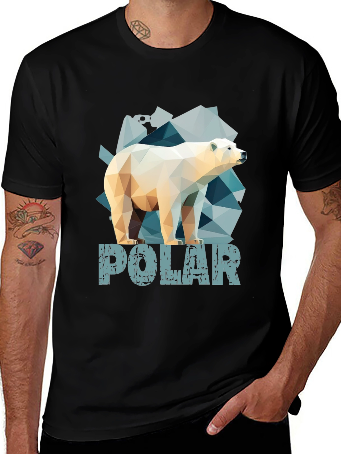 Variant 25 of Geometric Polar Bear Graphic Tee - Stylish Men's Black T-Shirt