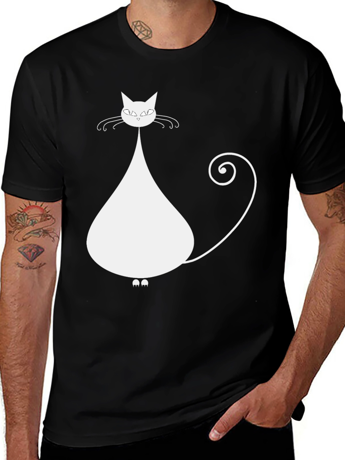 Variant 28 of Stylish Cat Graphic Tee - Black Cotton Blend