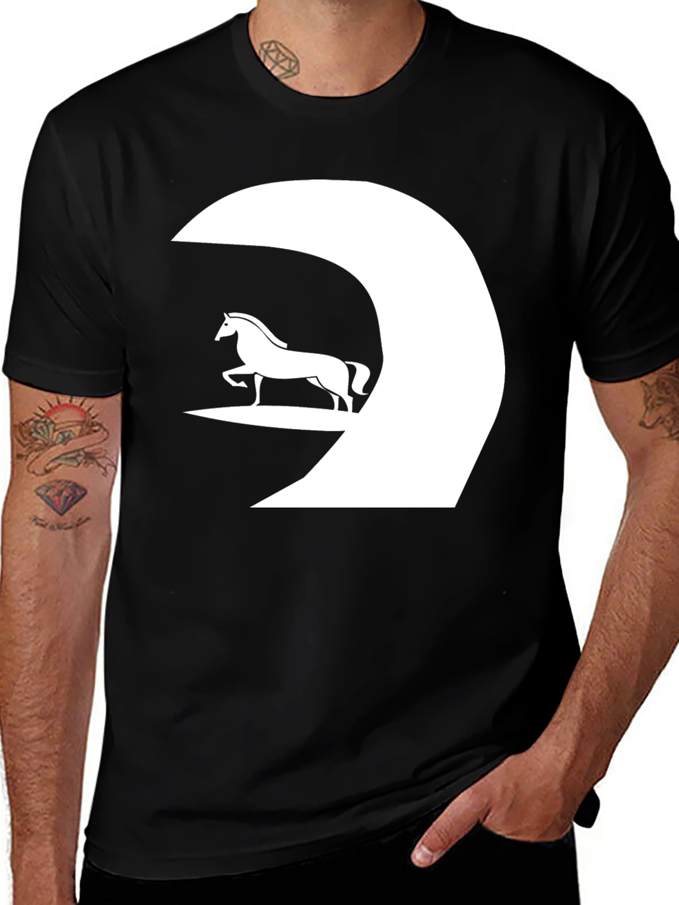 Variant 16 of Horse & Moon Graphic Tee - Black Cotton Comfort