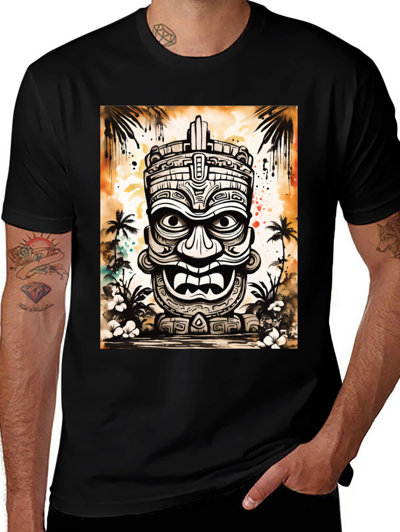 Hawaiian Tiki Mask Graphic Tee - Island Style