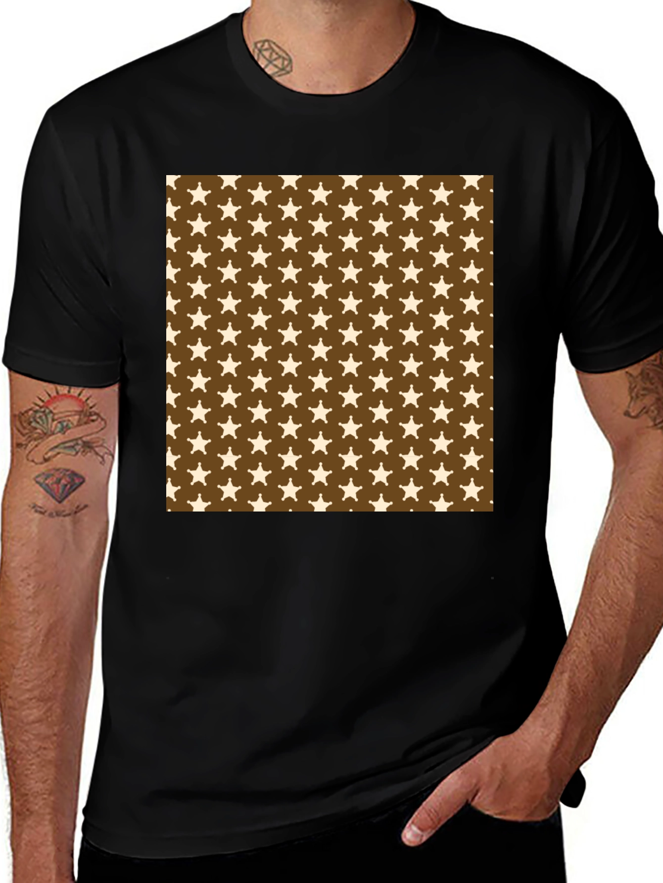 Variant 6 of Star Pattern Black T-Shirt
