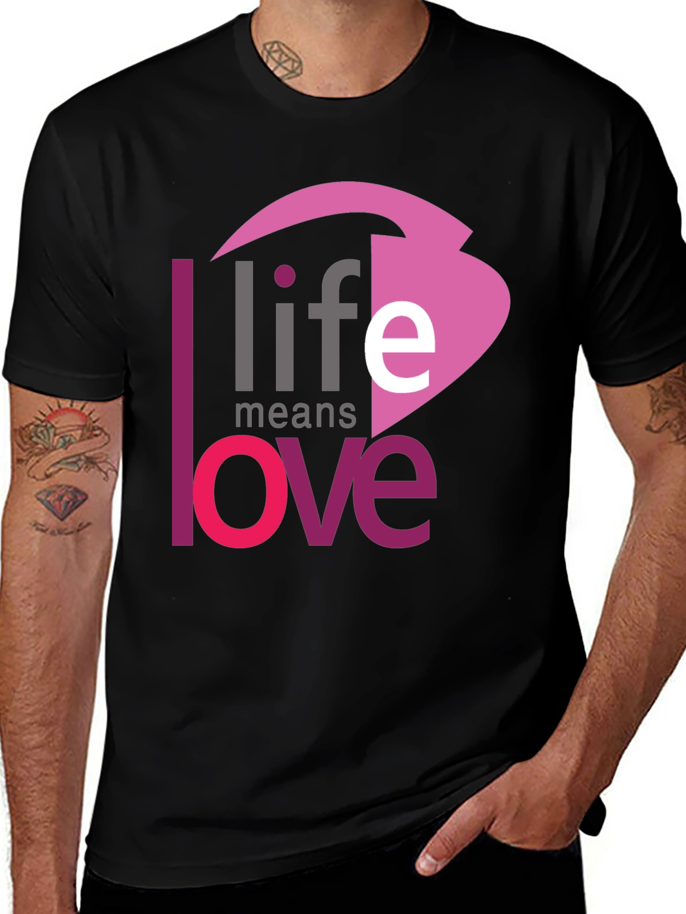 Variant 13 of Life Means Love Graphic Black T-Shirt