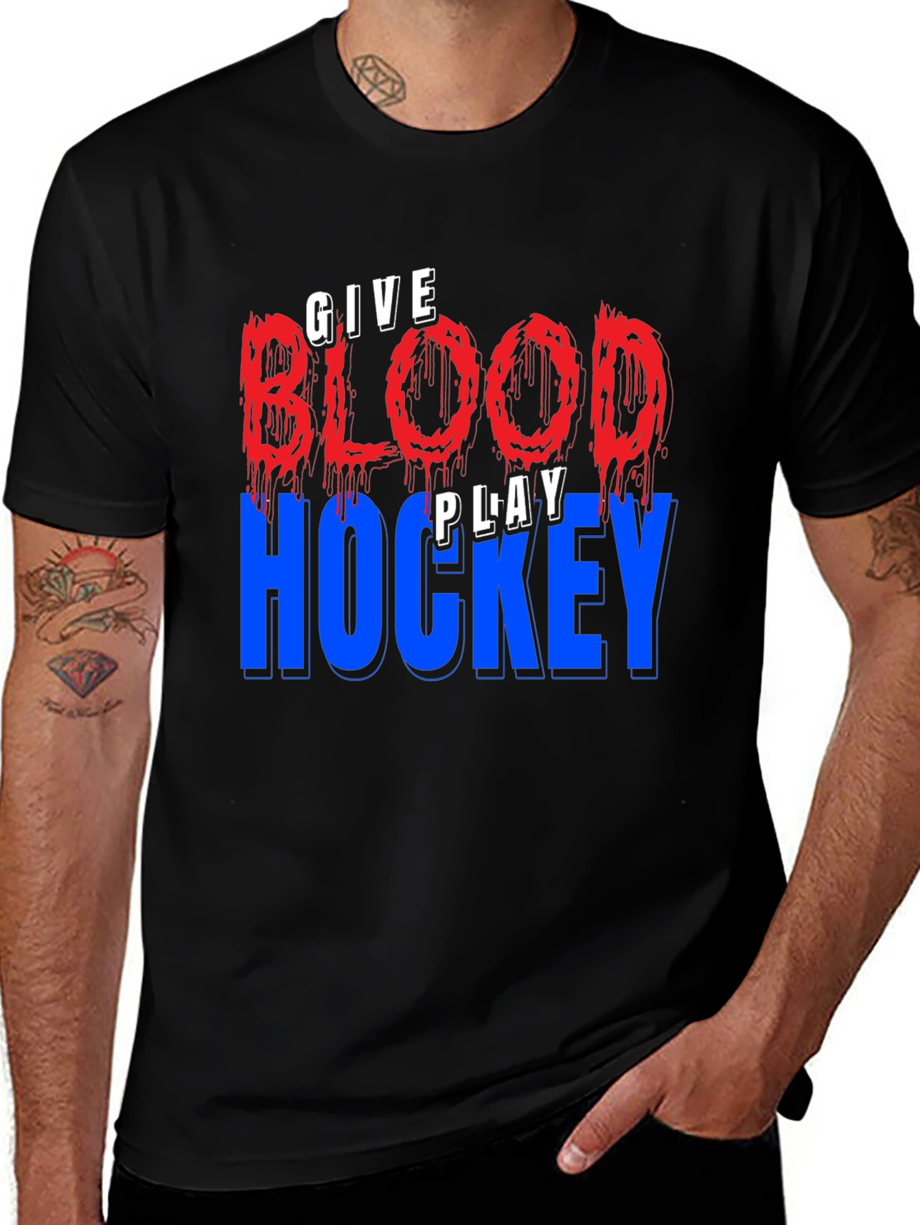 Variant 16 of Give Blood Play Hockey Graphic T-Shirt