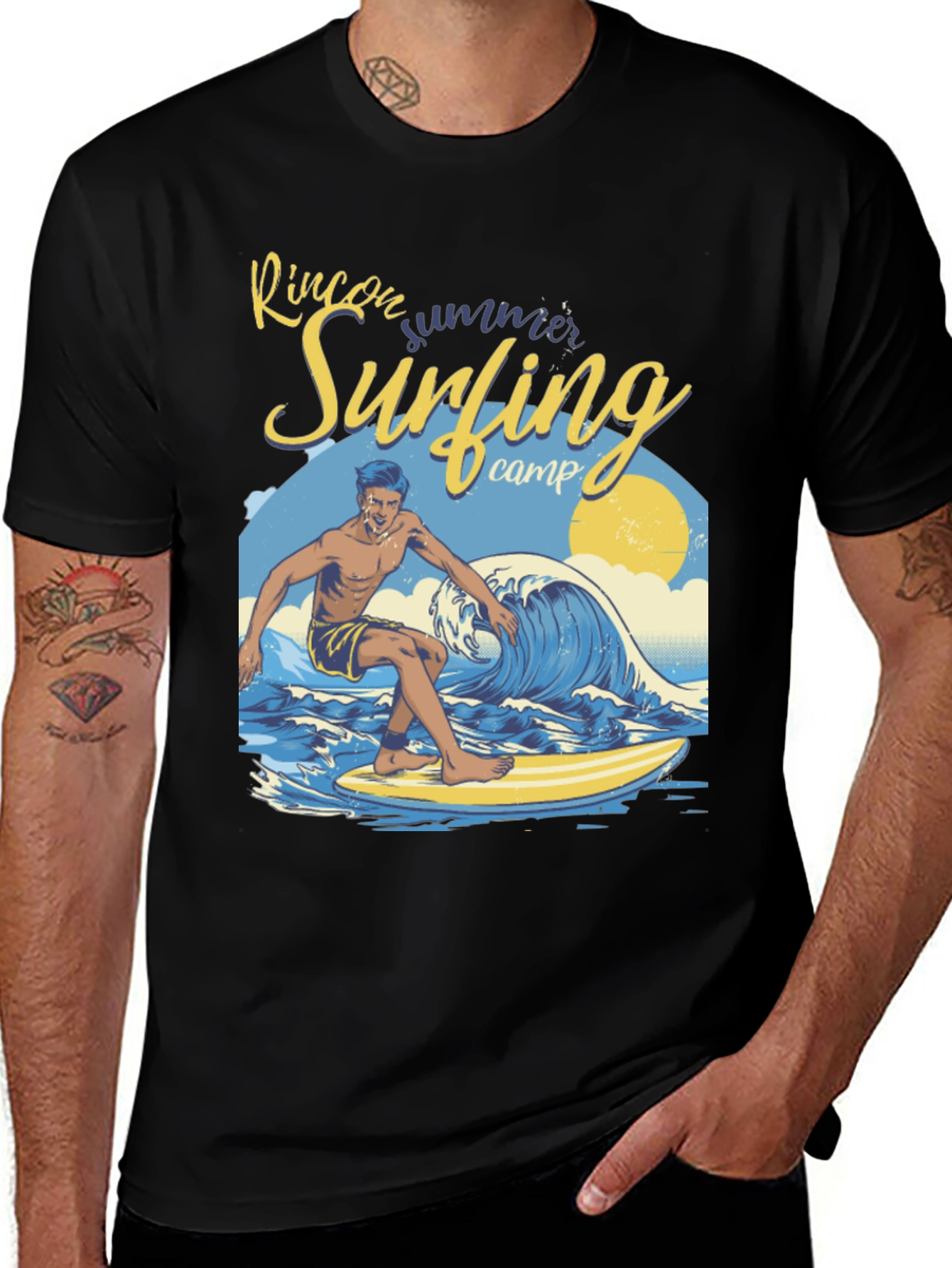 Variant 17 of Rincon Summer Surfing Camp Black T-Shirt
