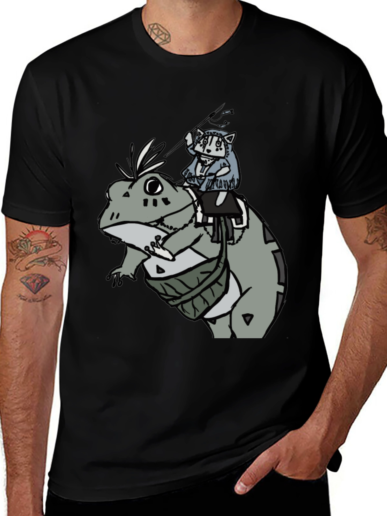 Variant 11 of Frog Rider Graphic Tee - Black Cotton T-Shirt