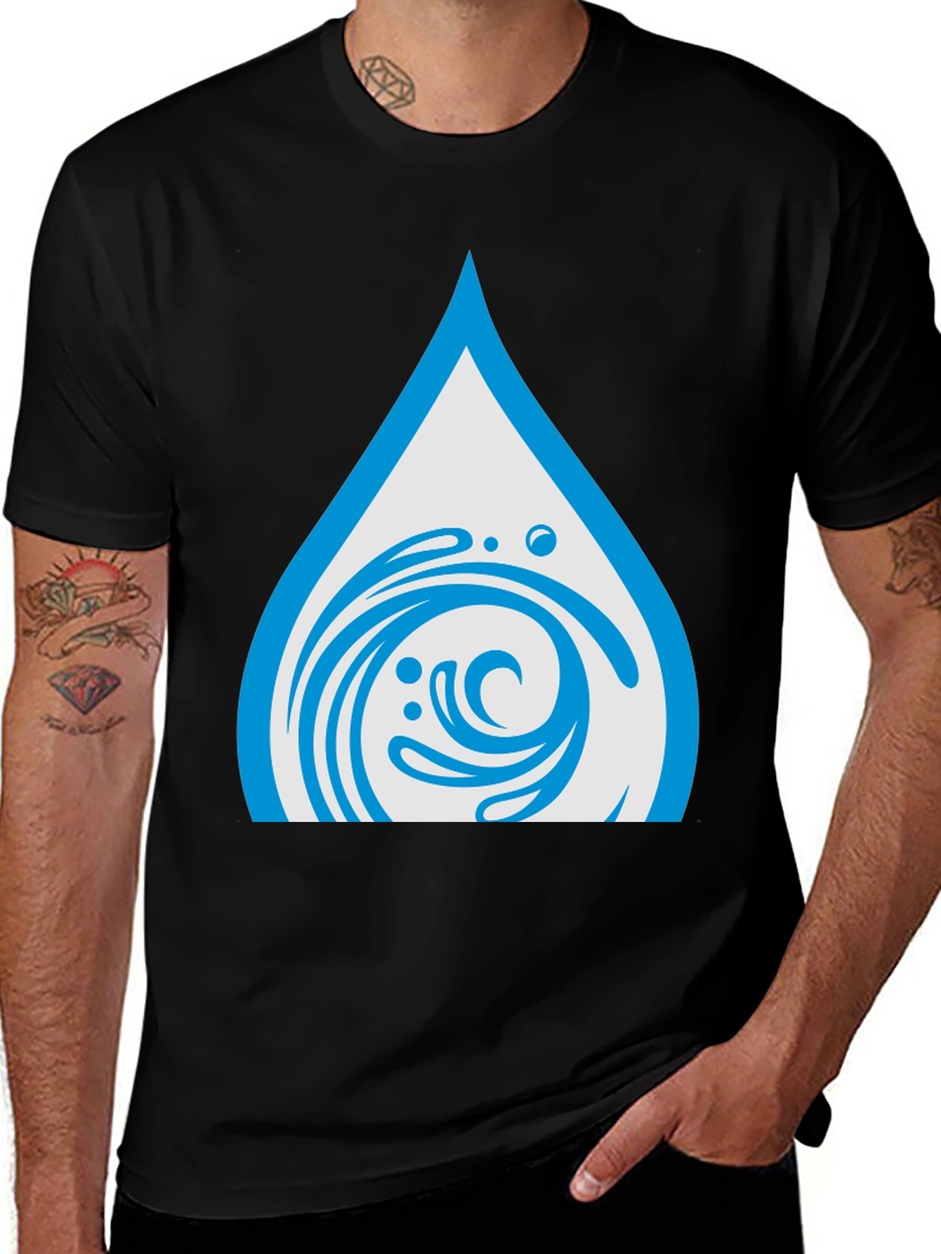 Variant 11 of Water Drop Graphic Tee - Stylish & Comfortable Black T-Shirt