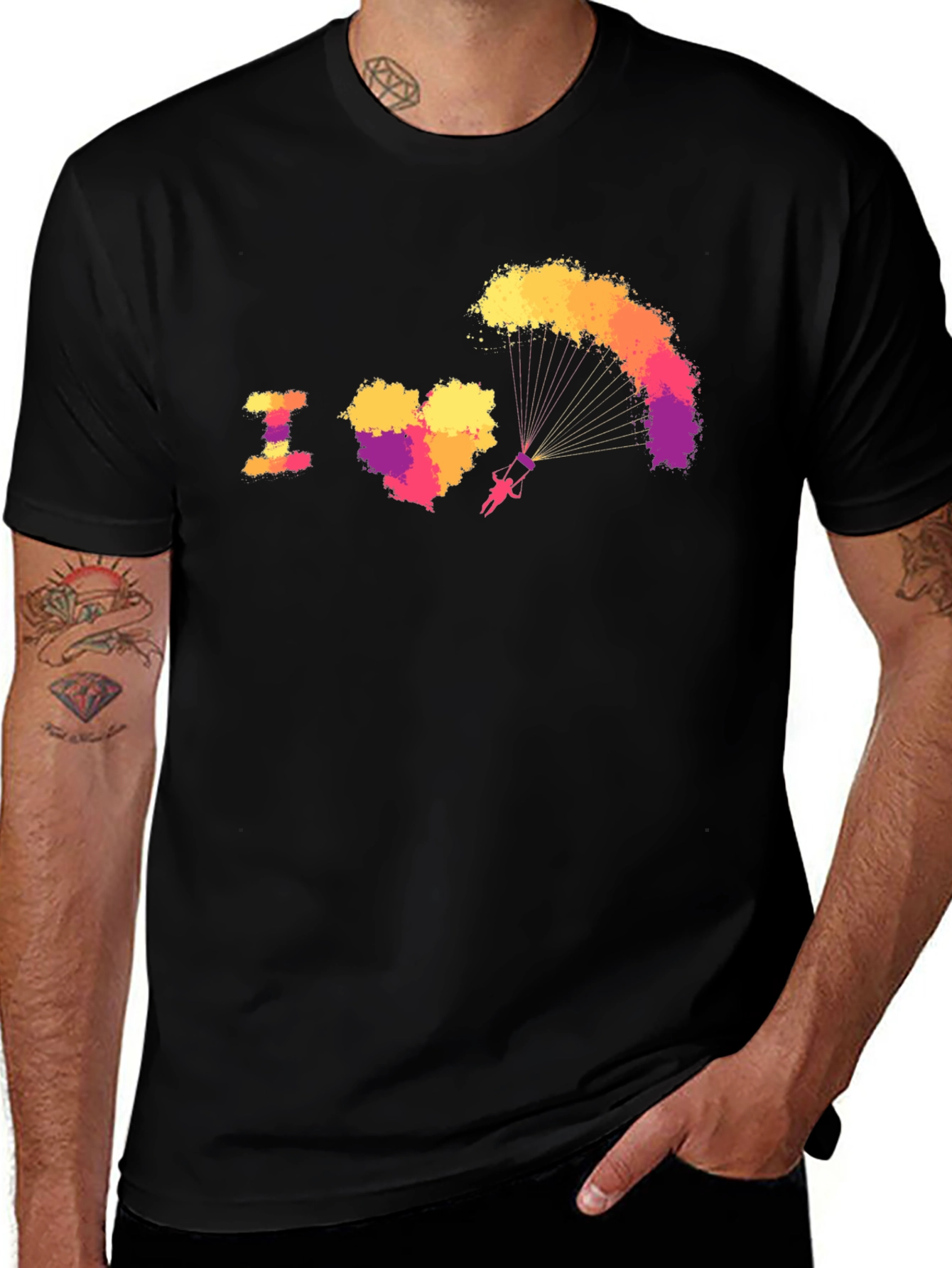 Variant 6 of I Heart Paragliding Black T-Shirt
