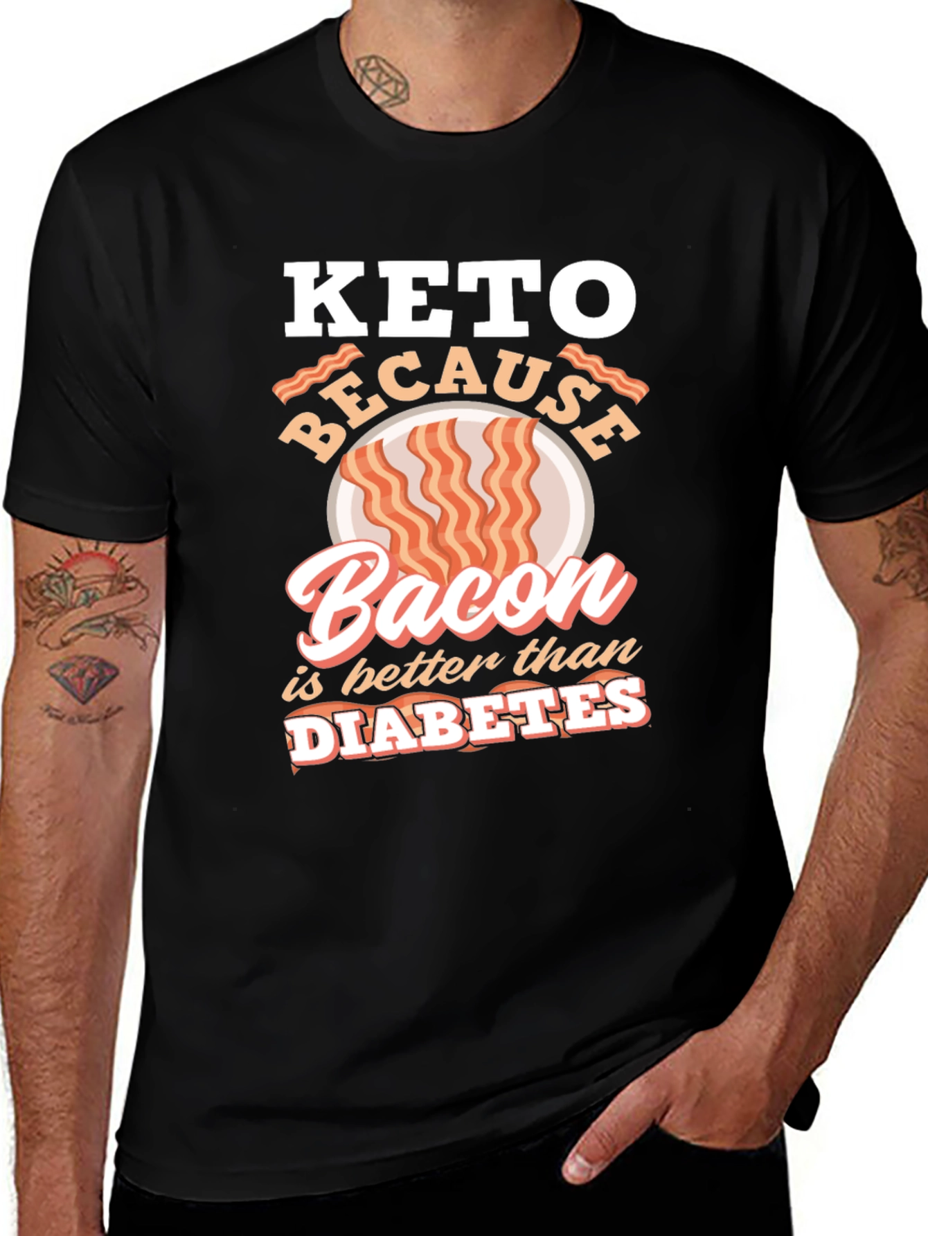 Keto Bacon Diabetes Funny Graphic T-Shirt