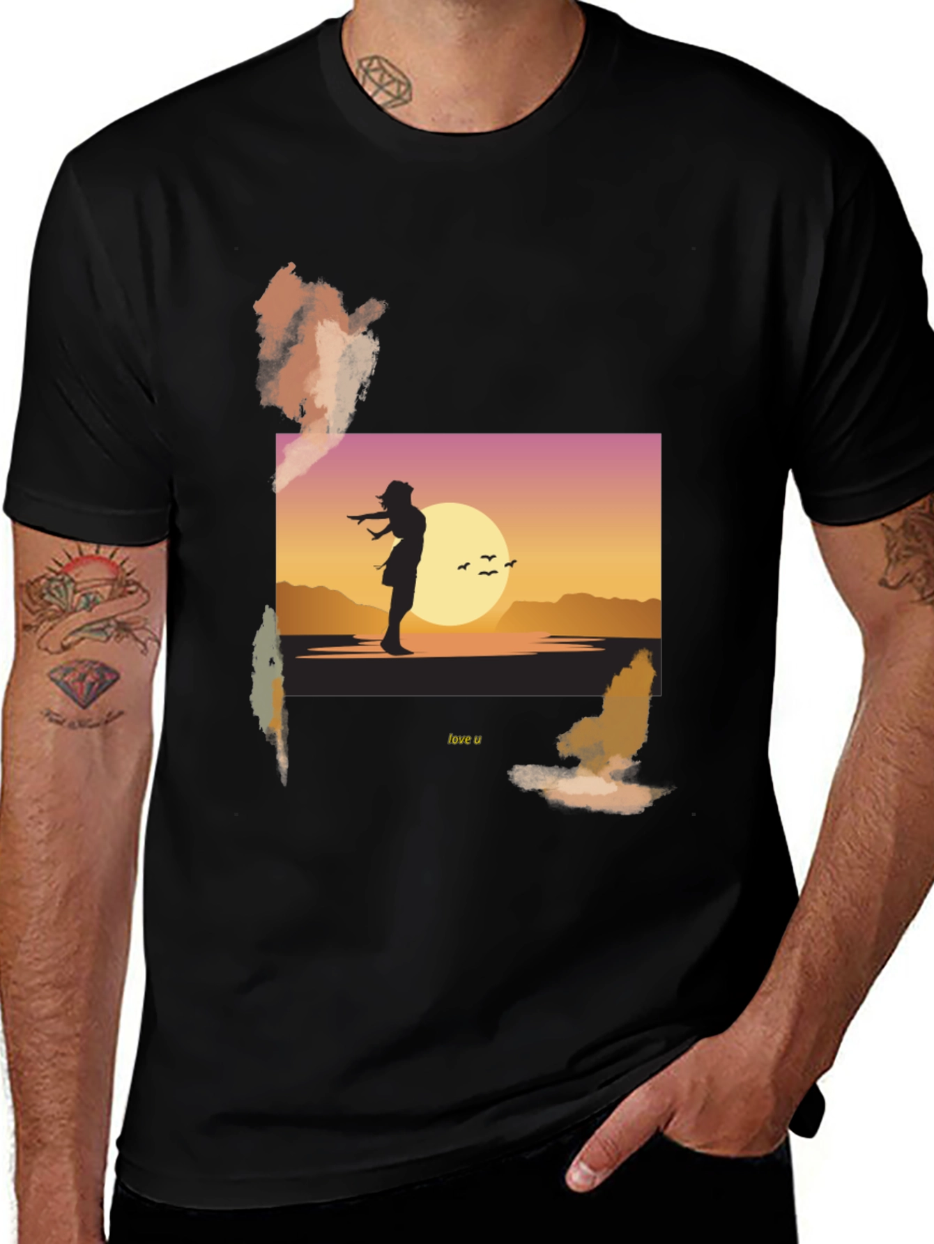 Variant 21 of Sunset Silhouette Graphic Tee - Love U Design