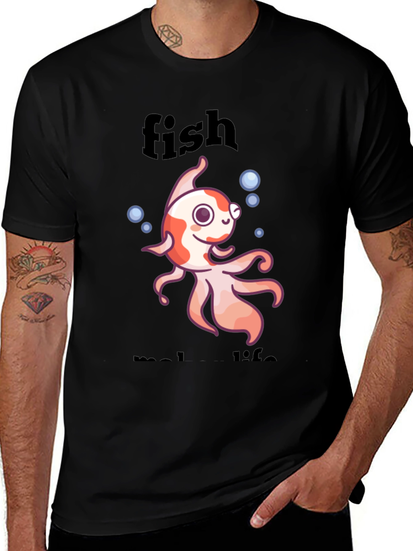 Black Fish Make Life T-Shirt - Fun Animal Design main image