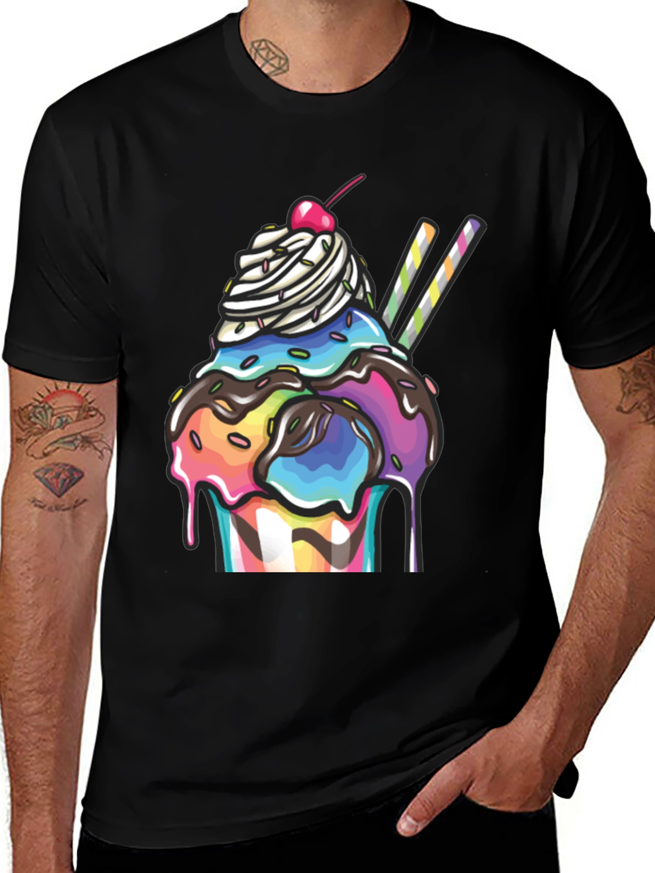 Ice Cream Sundae Graphic T-Shirt - Black