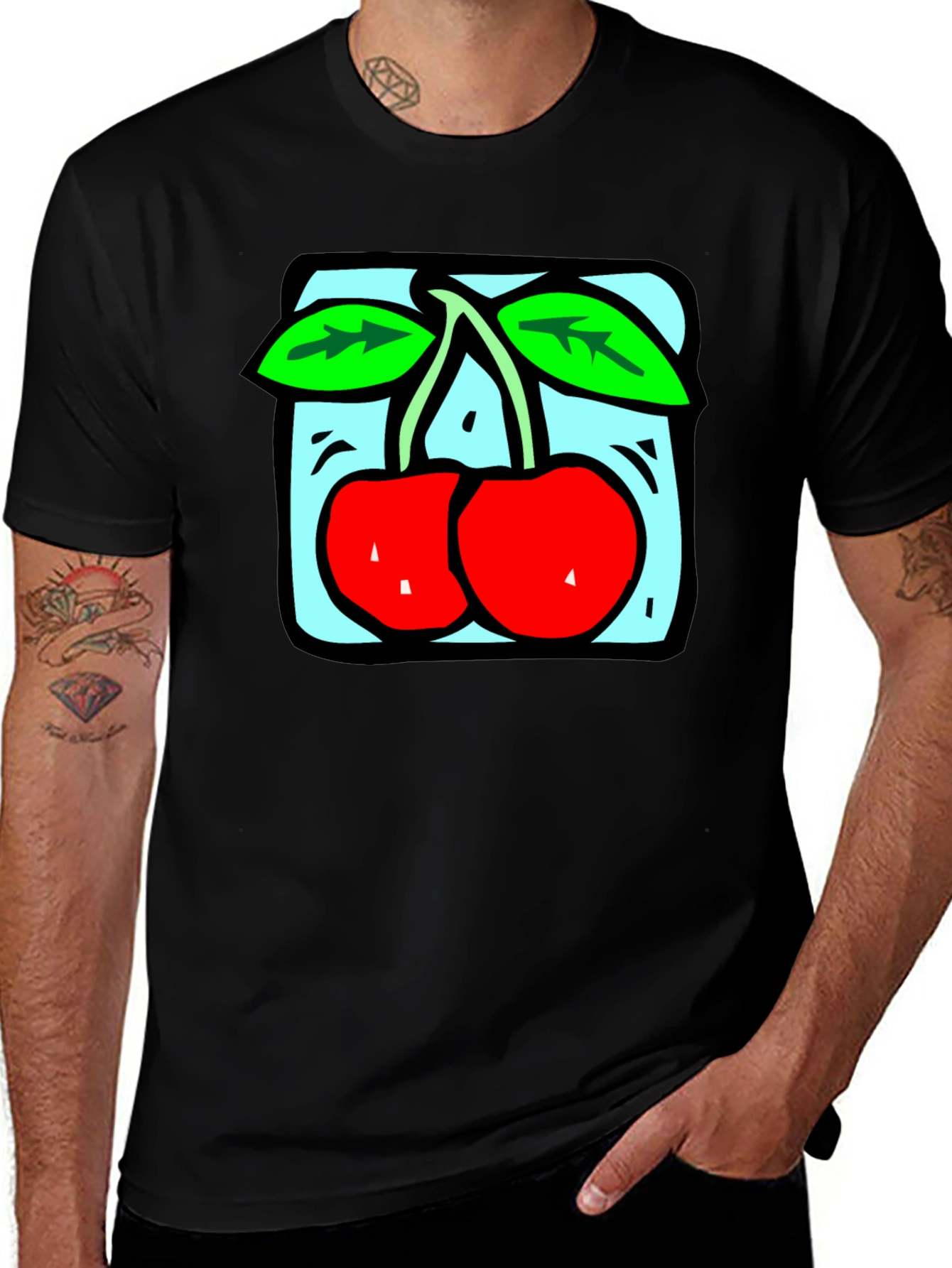 Variant 29 of Retro Cherry Graphic Tee - Black Cotton T-Shirt