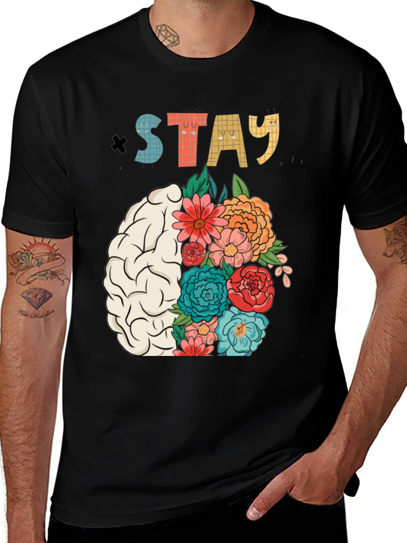 Variant 7 of Stay Floral Brain Graphic T-Shirt