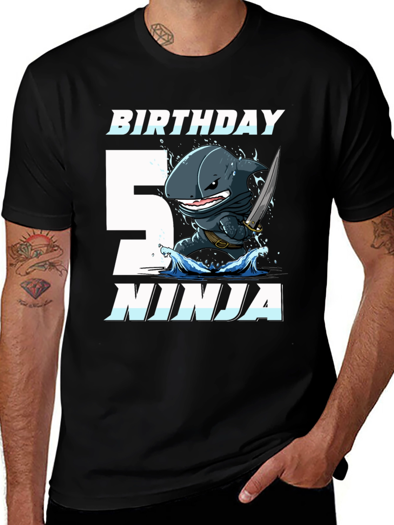 Variant 29 of Birthday Ninja Shark T-Shirt - Age 5