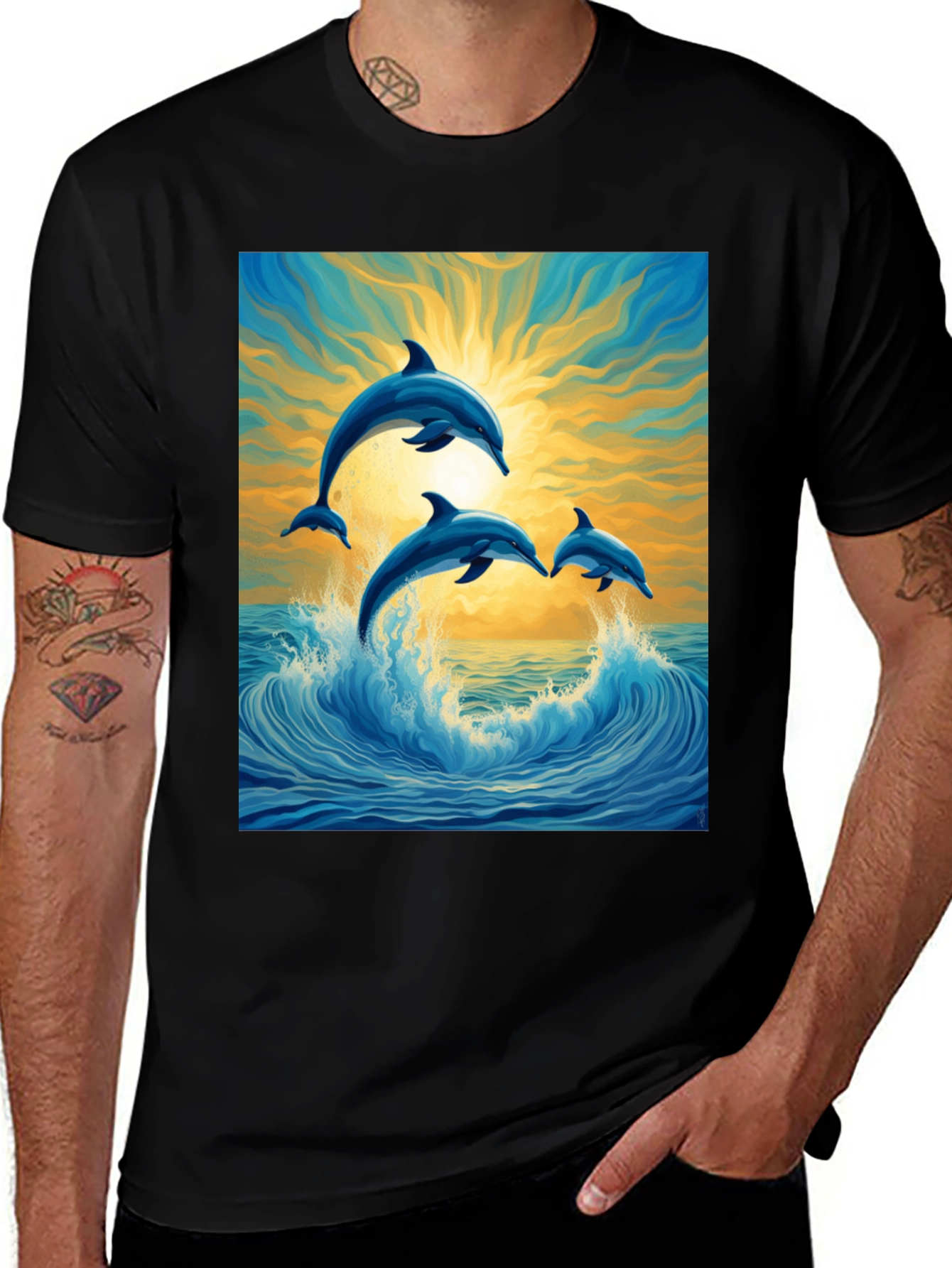 Dolphin Wave Graphic Tee - Stylish Ocean Lover's Shirt