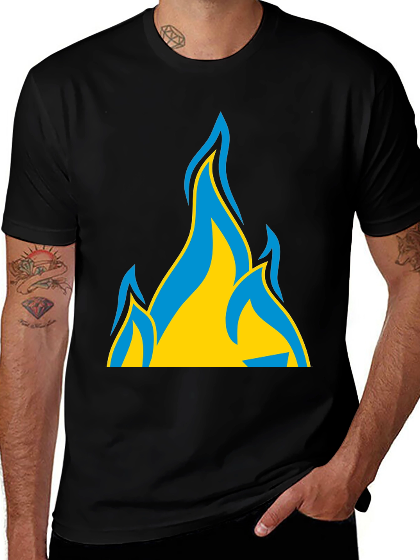 Ukraine Flag Fire Graphic T-Shirt - Black