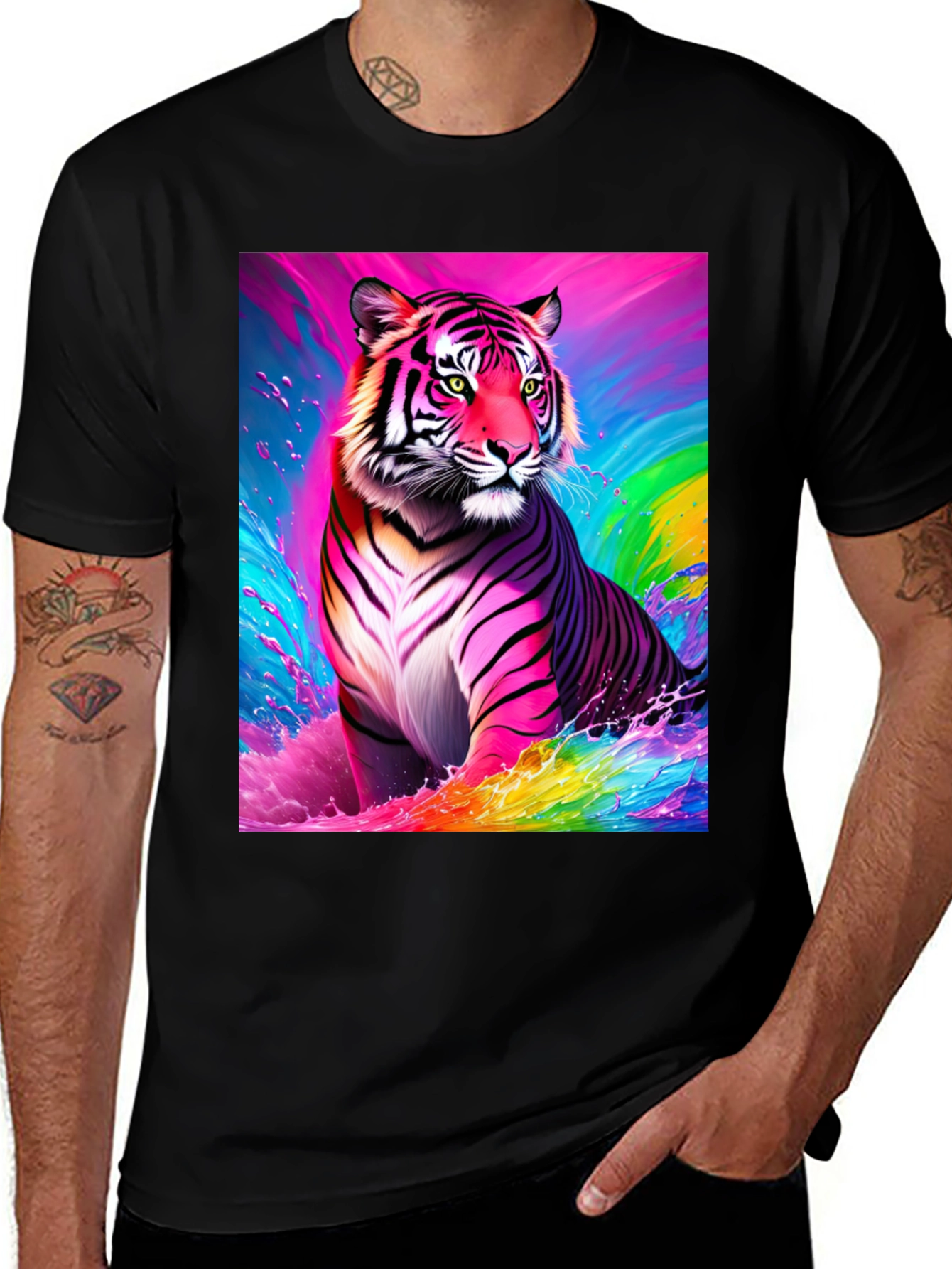 Variant 8 of Rainbow Tiger Graphic Tee - Bold Black T-Shirt