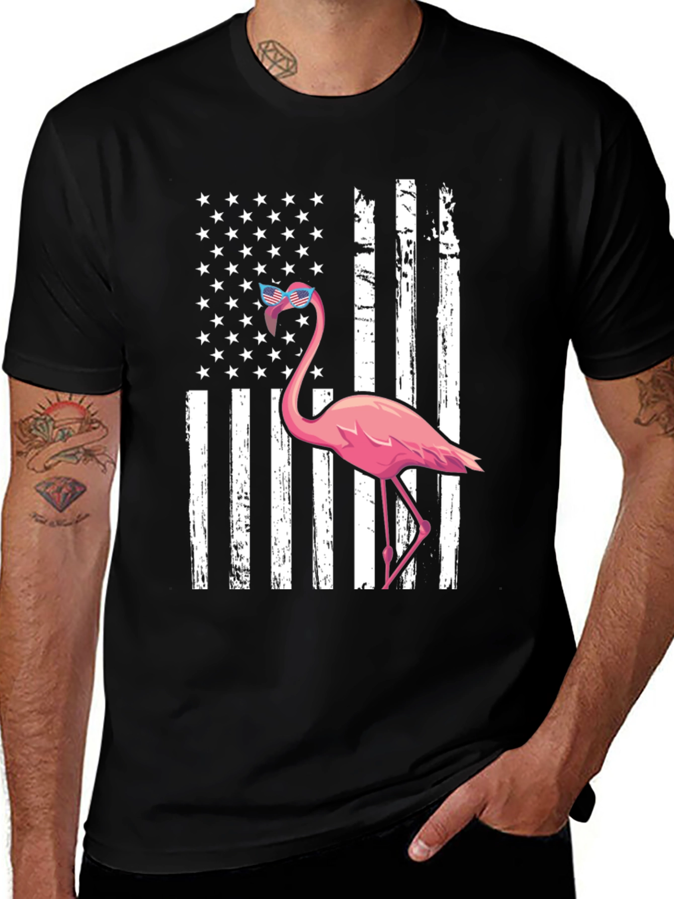 Variant 5 of Flamingo American Flag Graphic Tee