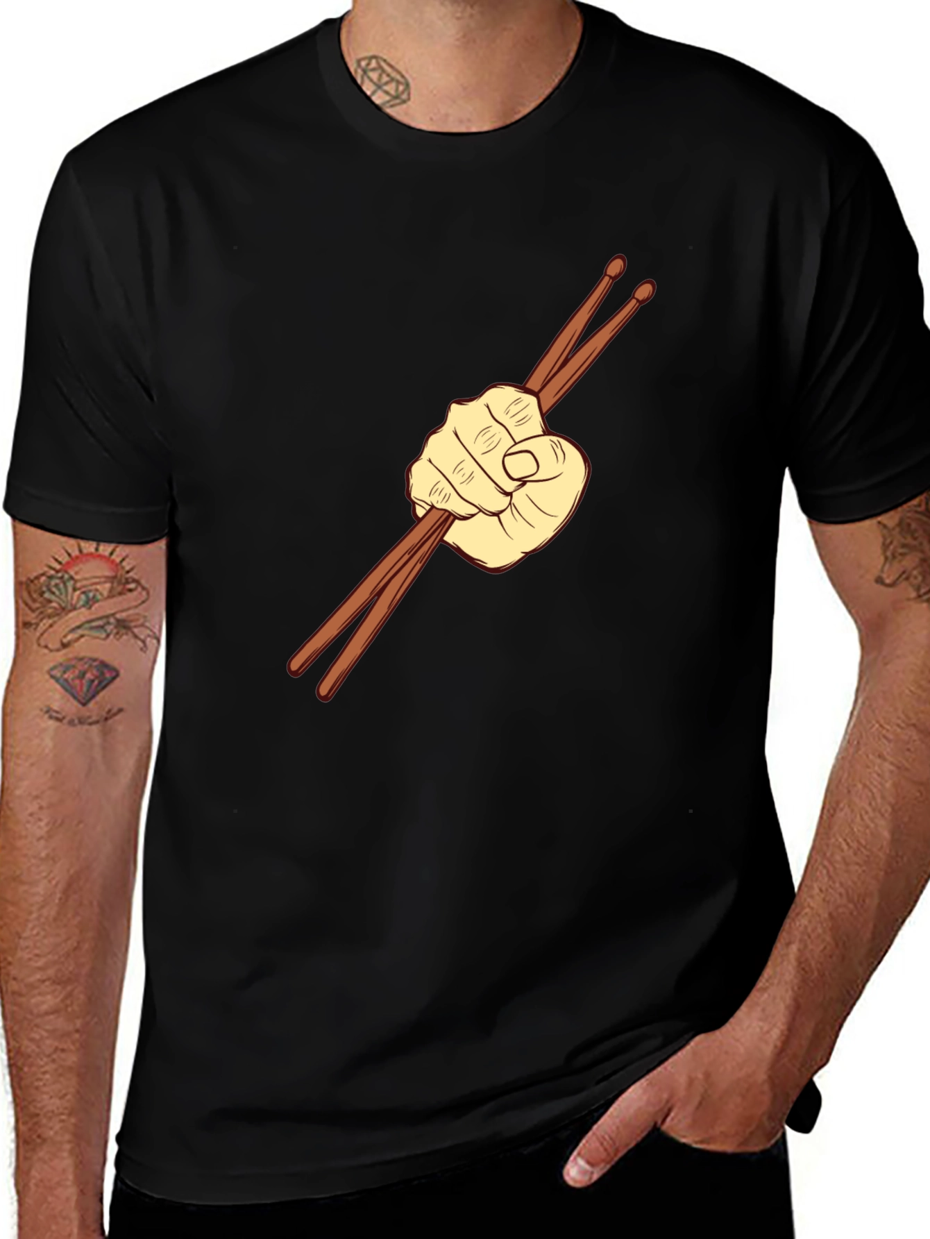 Variant 14 of Drummer's Fist Graphic Tee - Black Cotton Comfort
