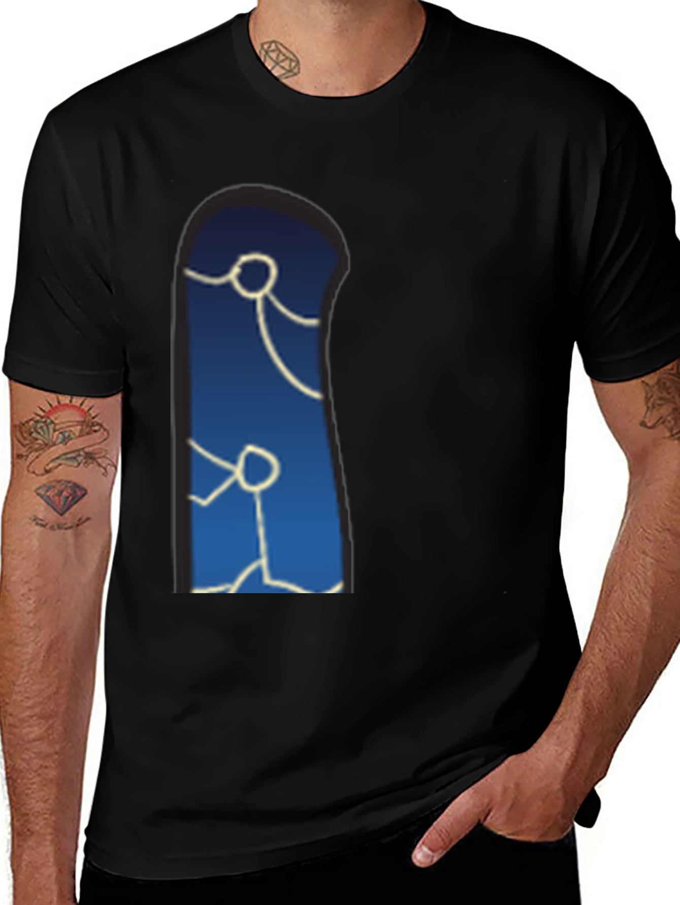 Variant 22 of Stick Figure Family on Blue T-Shirt