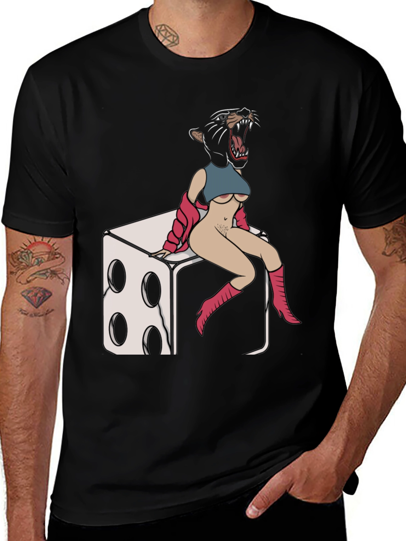 Variant 14 of Panther Woman Dice T-Shirt - Edgy Graphic Tee