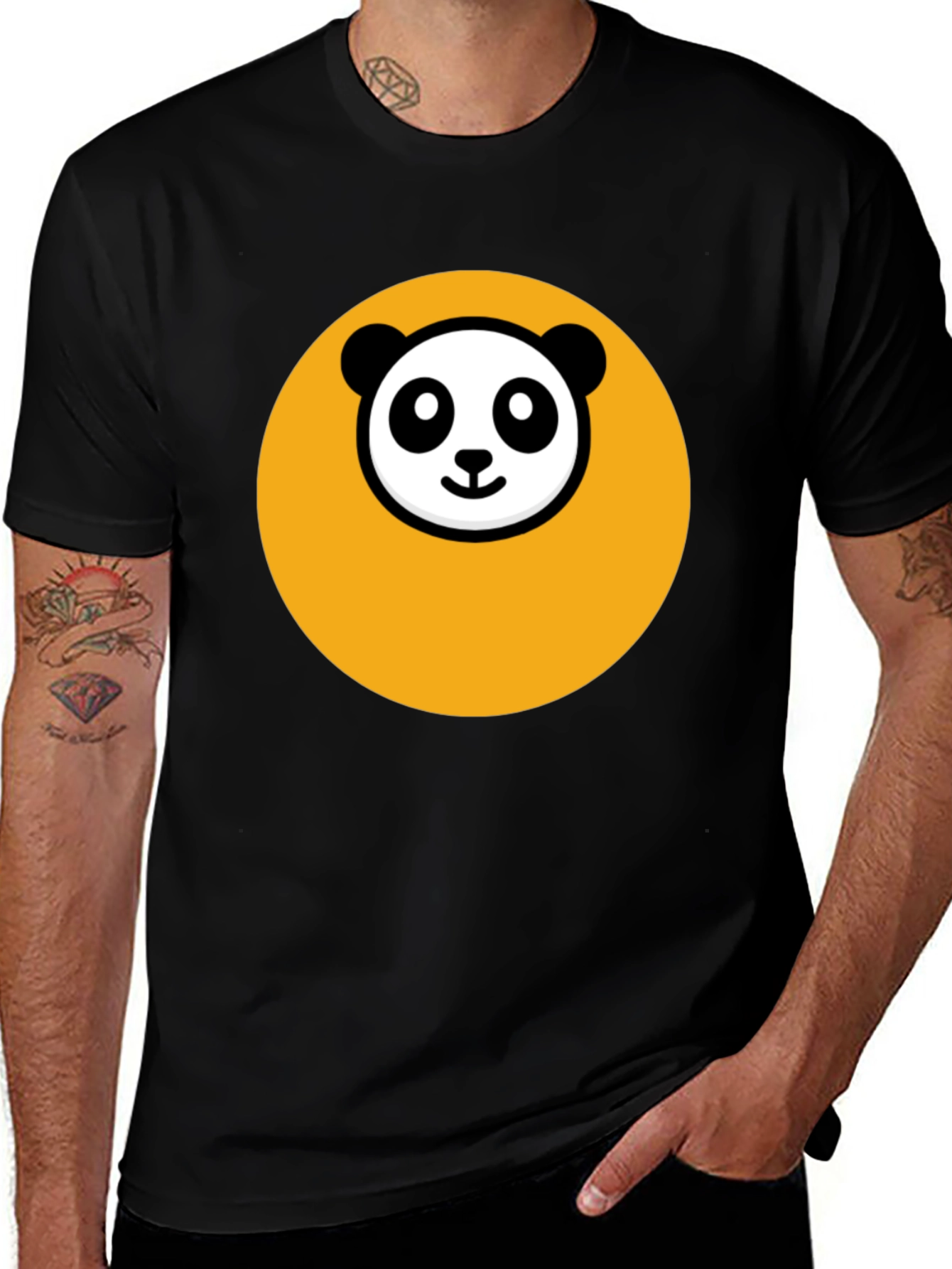 Variant 2 of Cute Panda Graphic T-Shirt - Black Cotton Blend