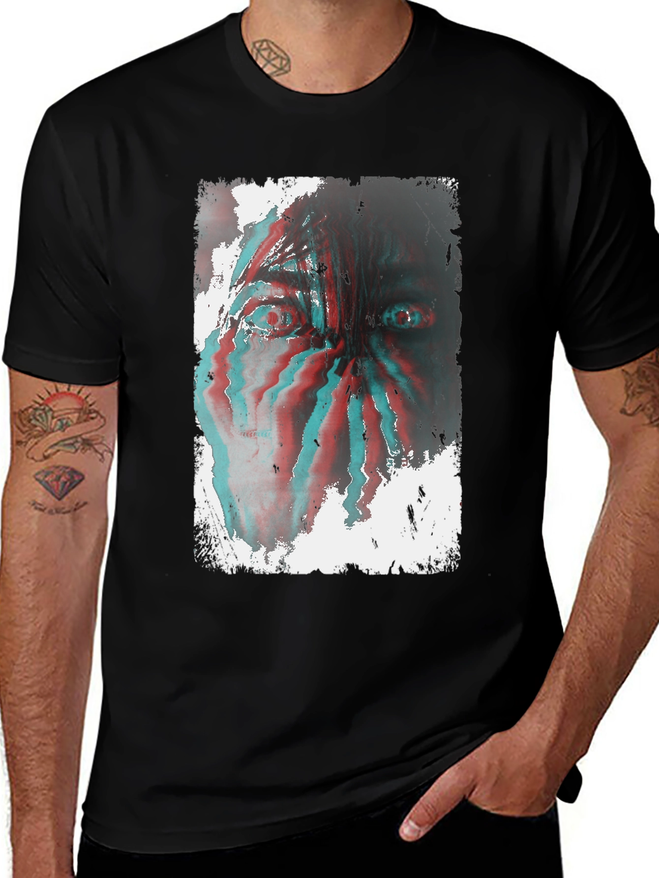 Variant 8 of Distorted Face Graphic Tee - Black Cotton Blend