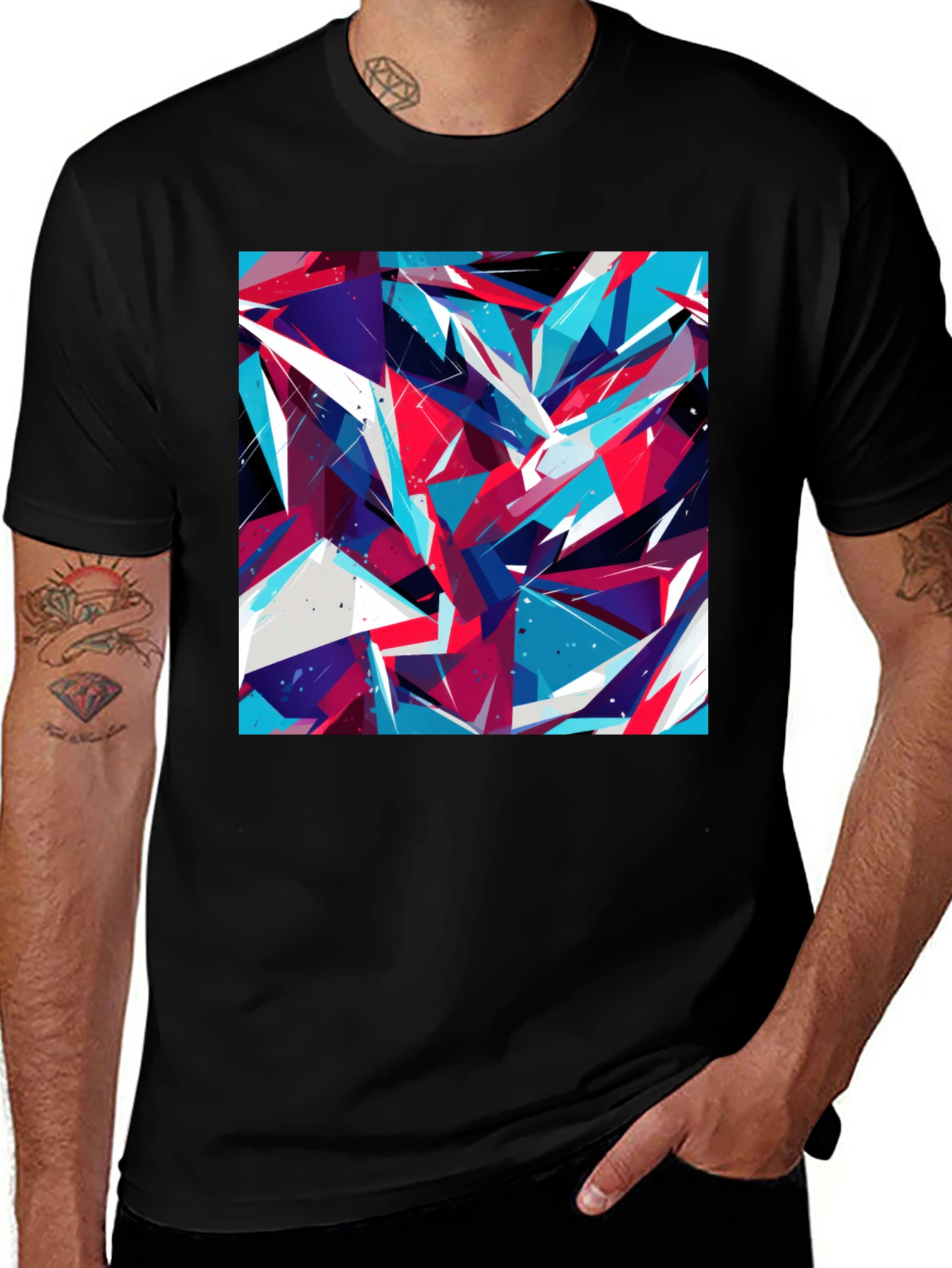 Variant 26 of Abstract Geometric Print Black T-Shirt