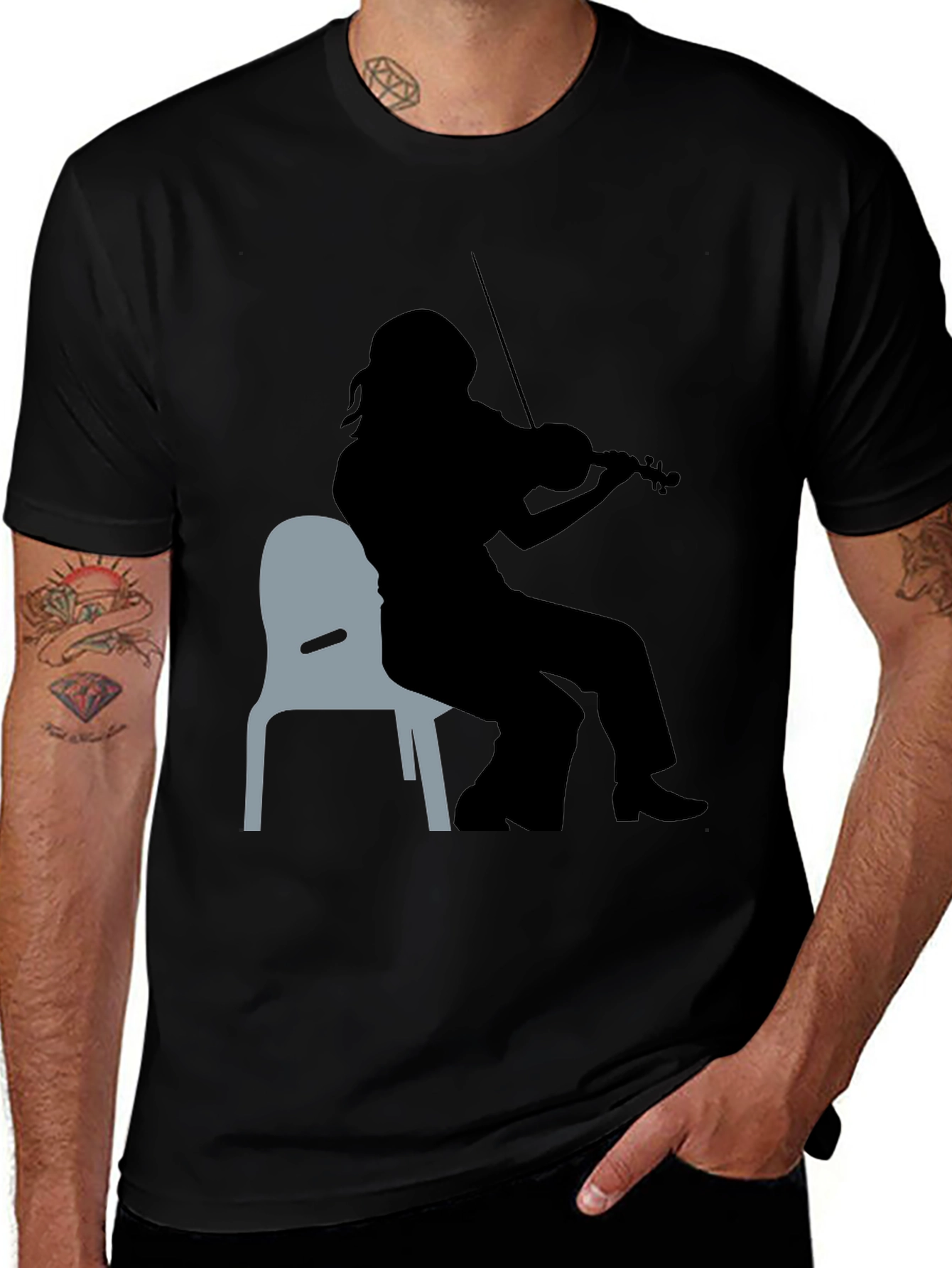 Black Violinist Silhouette Graphic Tee - Unisex Black T-Shirt main image